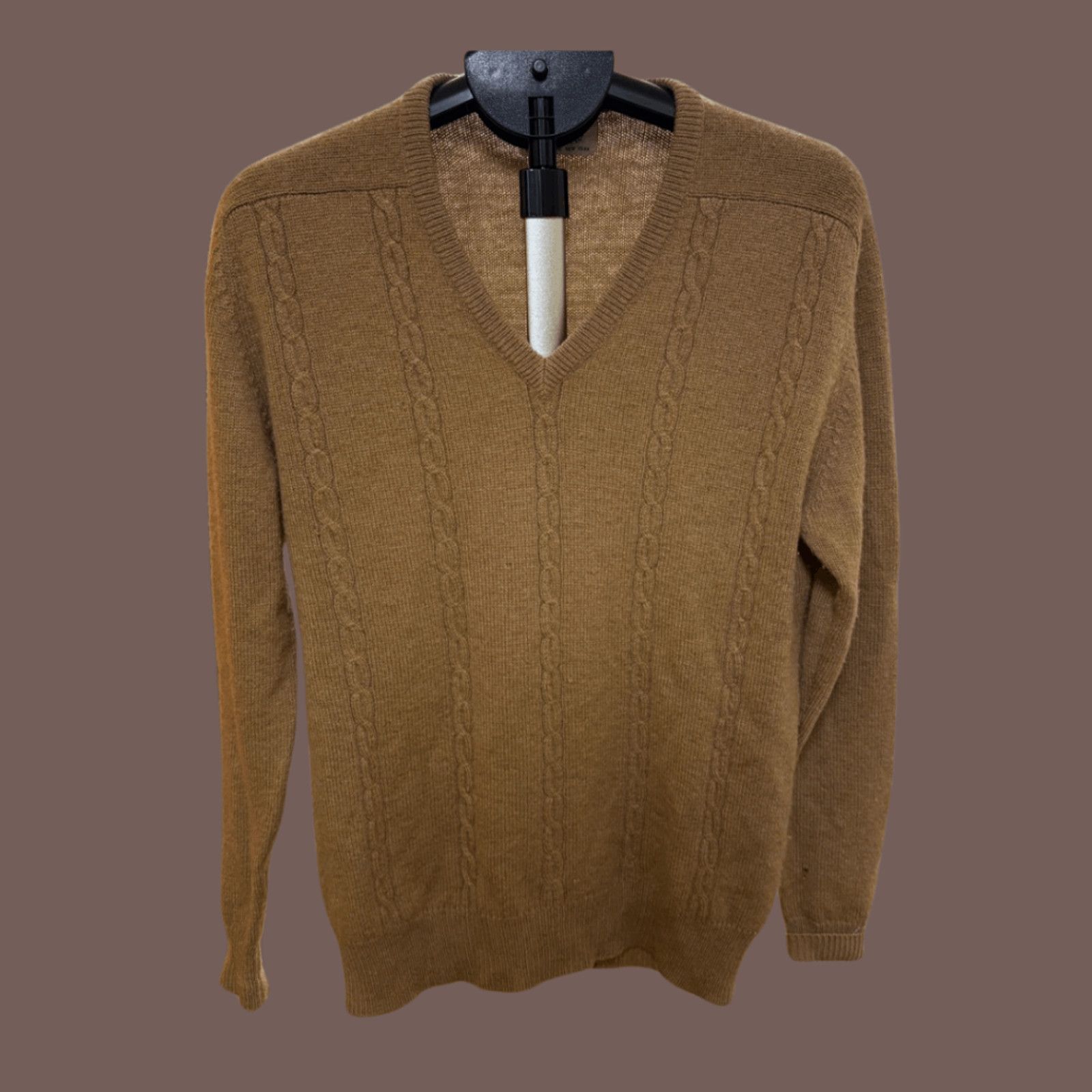 Vintage VTG Cable Knit | B. Altman Brown V-Neck | AS IS Upcycle Size US M / EU 48-50 / 2 - 1 Thumbnail