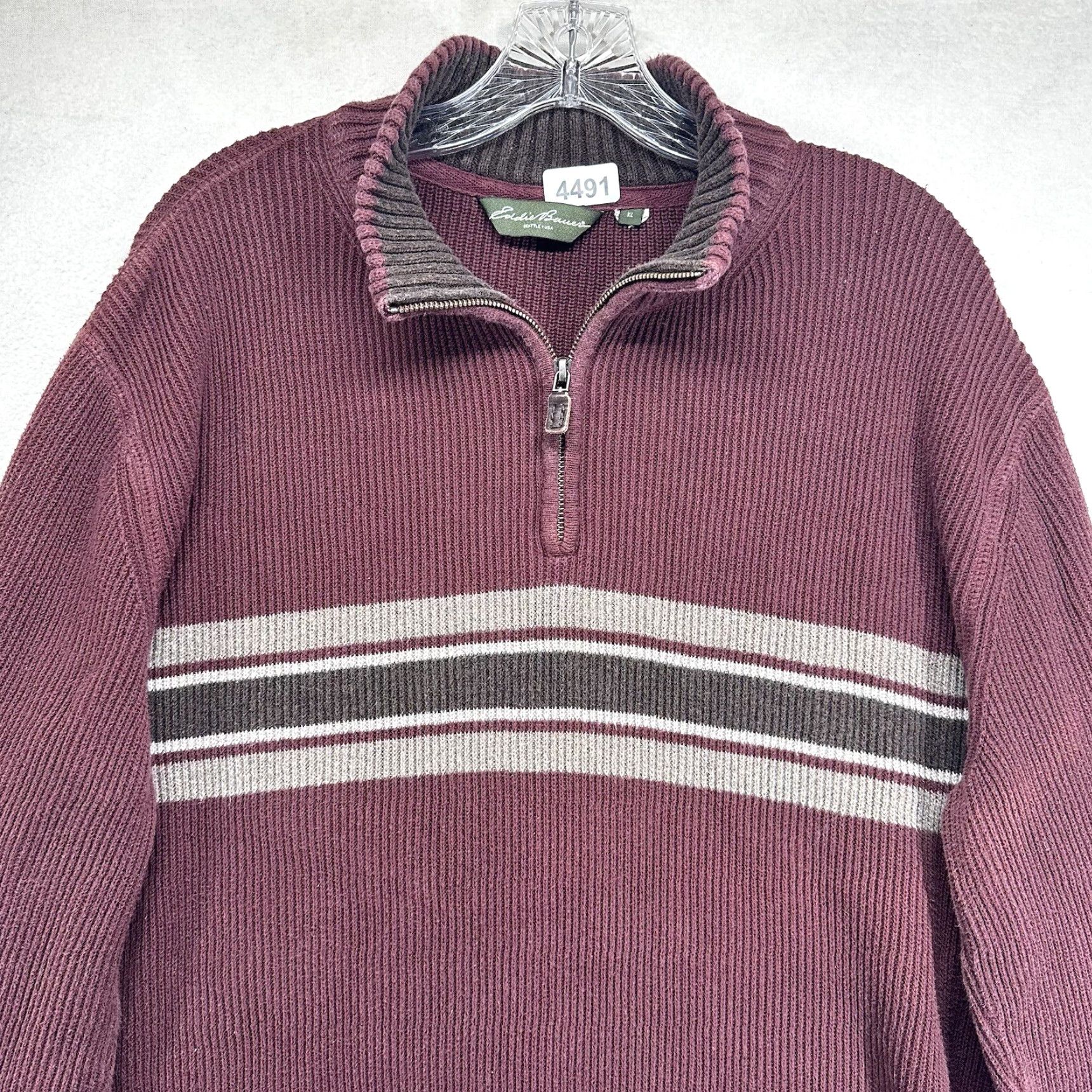 Eddie Bauer VINTAGE Eddie Bauer Sweater Shirt Mens XL Red 1/4 Zip Preppy Striped Heavyweight Ski Hiking Mens Size US XL / EU 56 / 4 - 3 Thumbnail