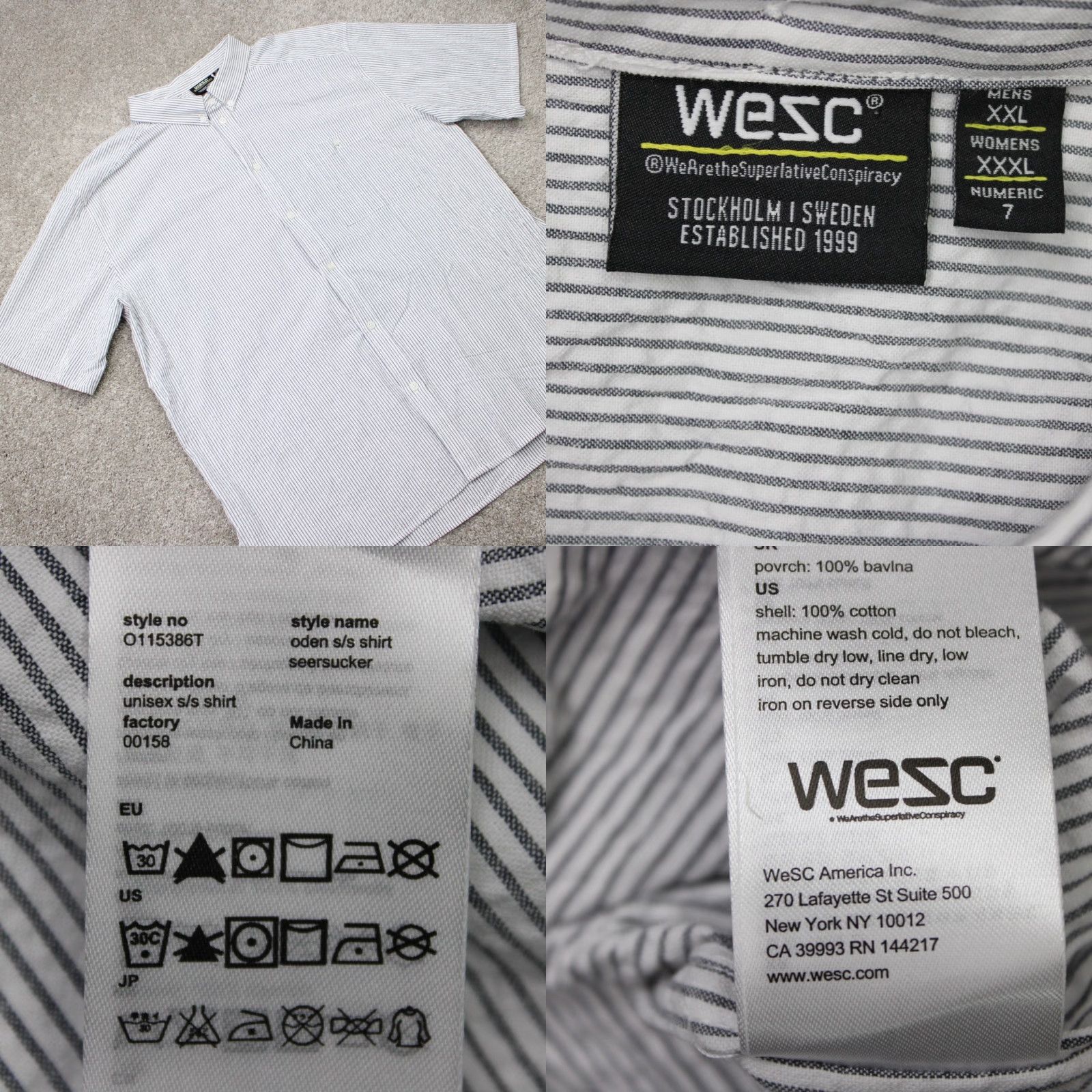 WeSC WESC Shirt Unisex Mens 2XL Womens 3XL White/Black Oden Seersucker Short Sleeve Button-Up Collared Casual Size XXL / US 16-18 / IT 52-54 - 8 Thumbnail