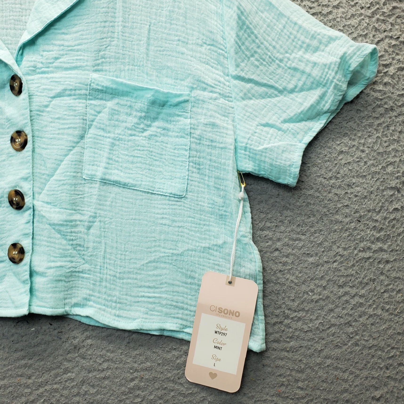 Sol Angeles Angeles Blouse Womens Size L Green Cropped Collared Button Front Top Size L / US 10 / IT 46 - 4 Thumbnail