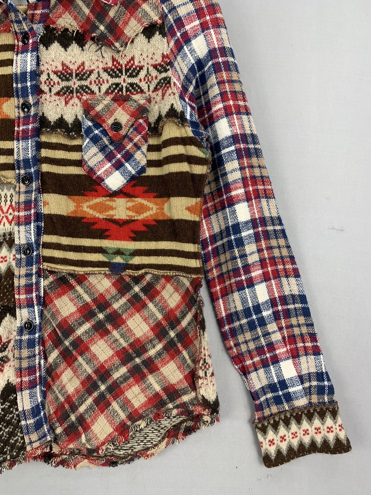 Japanese Brand Rare Navajo Patchwork Knitted Flannel Size XXS / US 00 / IT 34 - 5 Thumbnail