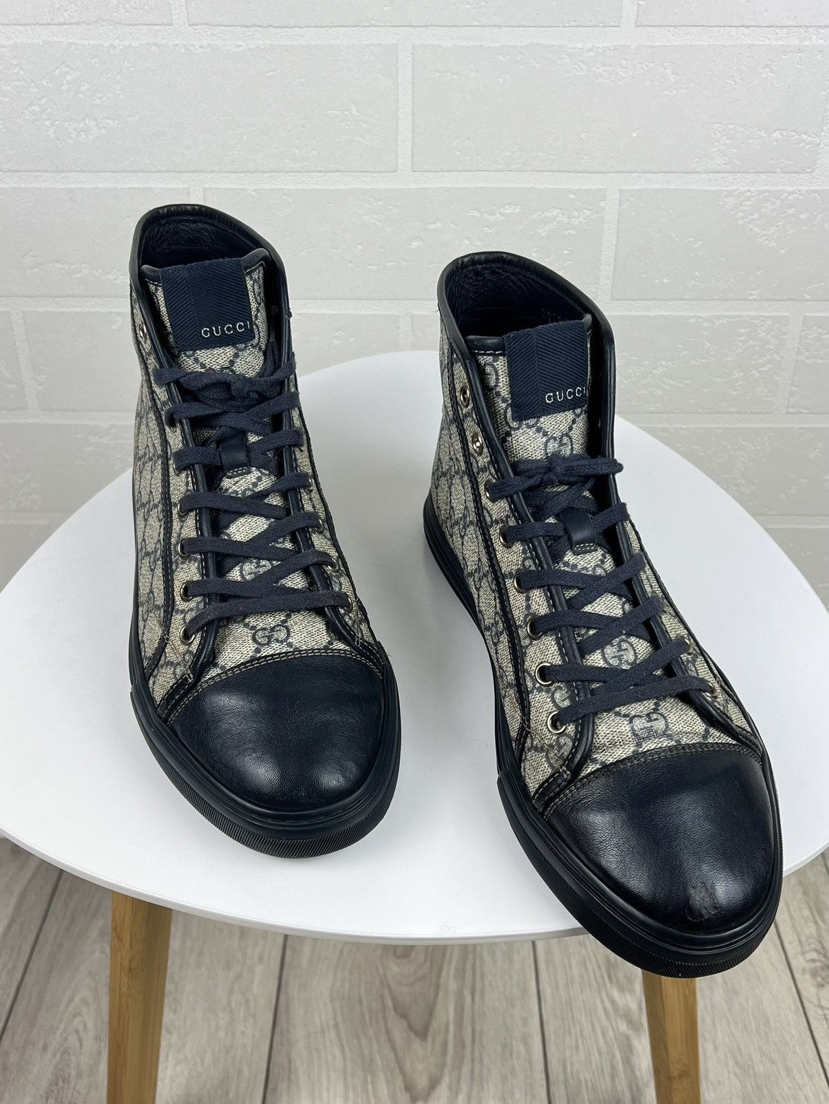 Gucci GUCCI Sneakers Hi Top Leather GG Monogram Canvas Navy Men's Size US 8.5 / EU 41-42 - 1 Thumbnail
