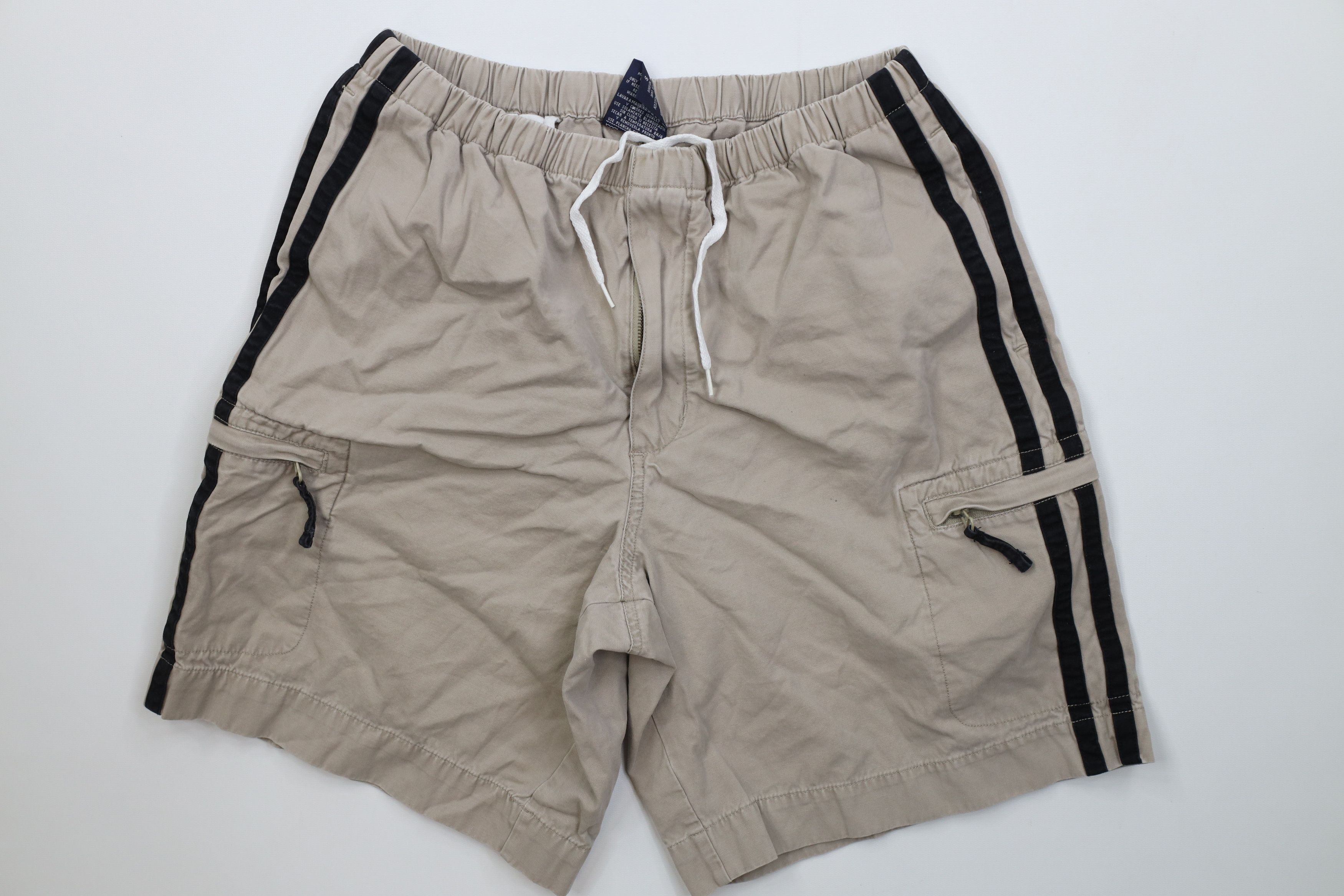 Vintage Vintage 90s Streetwear Striped Above Knee Cargo Shorts Beige Size US 30 / EU 46 - 1 Thumbnail
