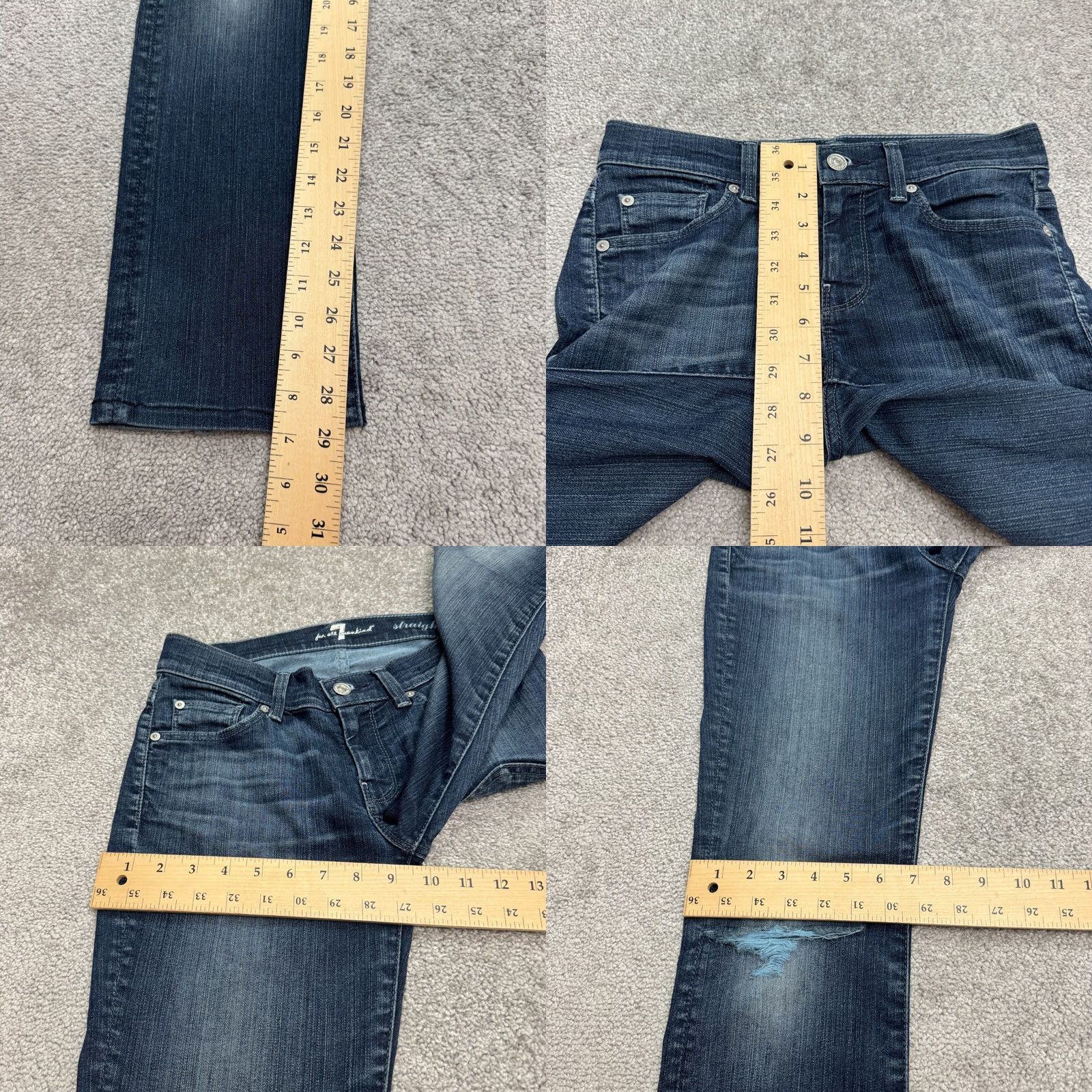 7 For All Mankind 7 For All Mankind Jeans Distressed Straight Leg Denim Dark Wash Womens 29 Blue 5-Pocket Regular Stretch Casual Size 29" - 10 Thumbnail