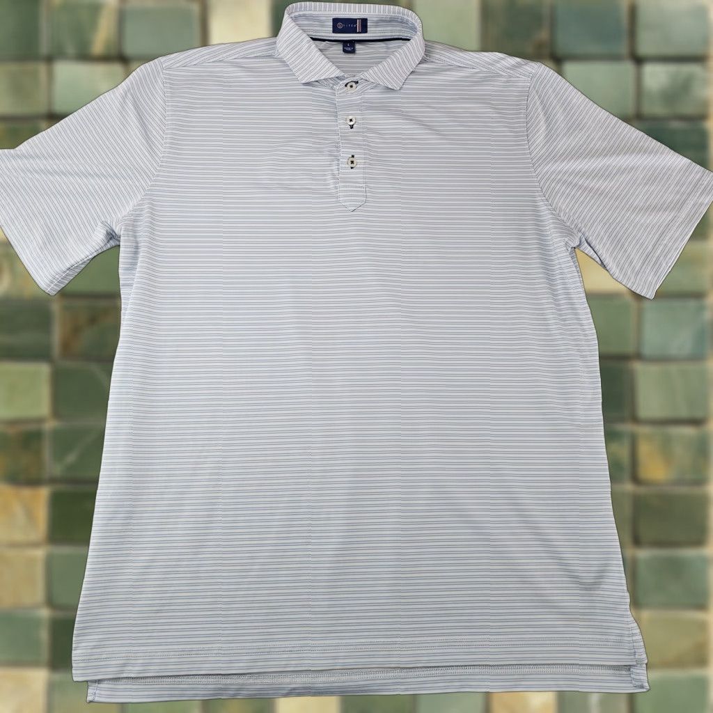 Vintage Stitch Polo Shirt Mens Large Light Blue White Stripe Performance Golf Stretch Size US L / EU 52-54 / 3 - 1 Thumbnail
