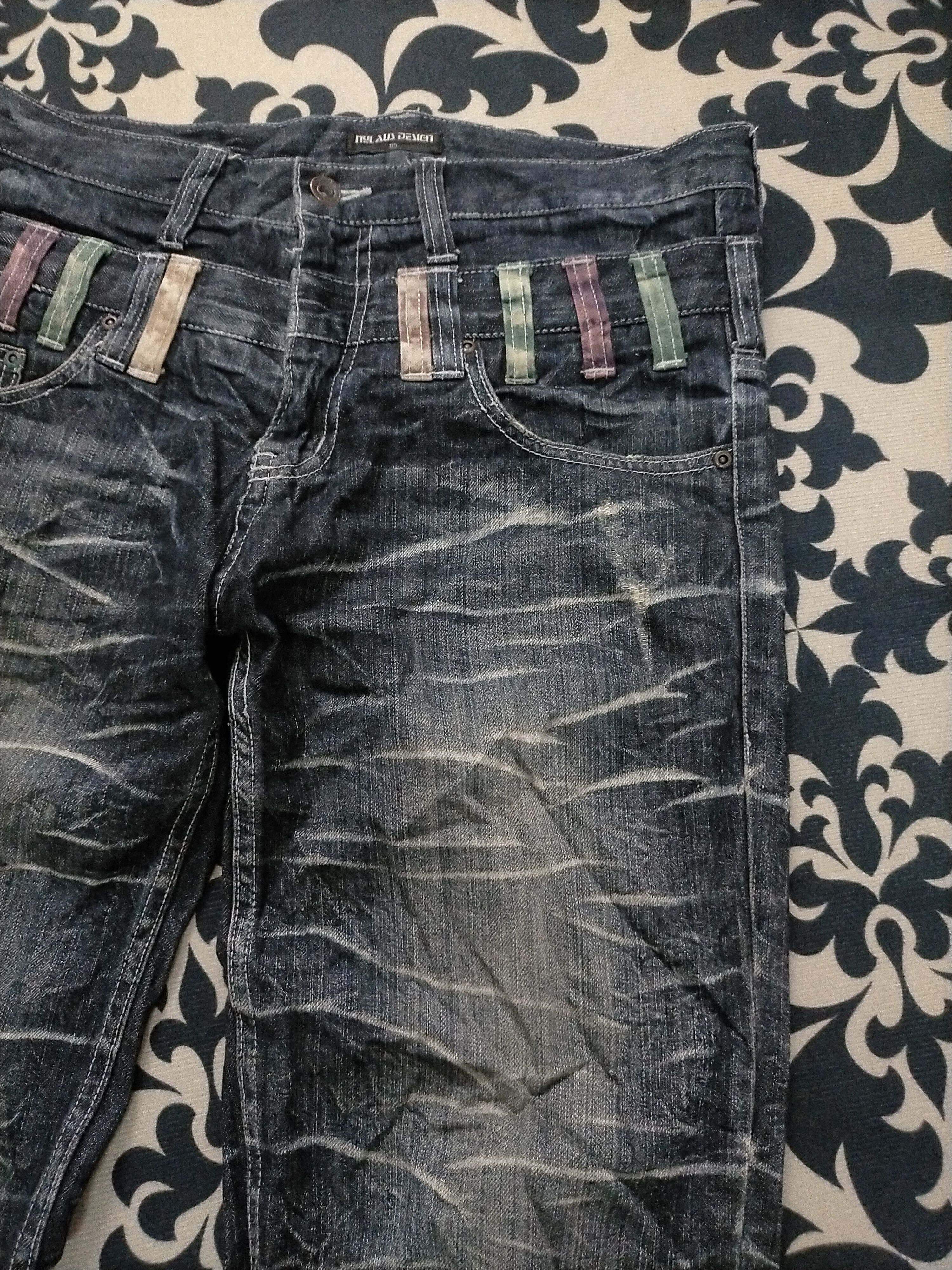 If Six Was Nine 🔥Sick🔥Rare Nylaus Double Waist Ripped Distressed Jeans Size US 33 - 2 Thumbnail