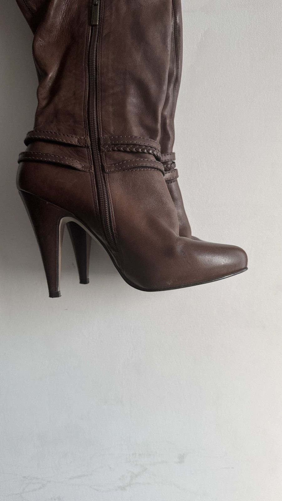 Vintage River Island Vintage High Heeled Strap Brown Leather Boots Size US 9 / EU 42 - 3 Thumbnail