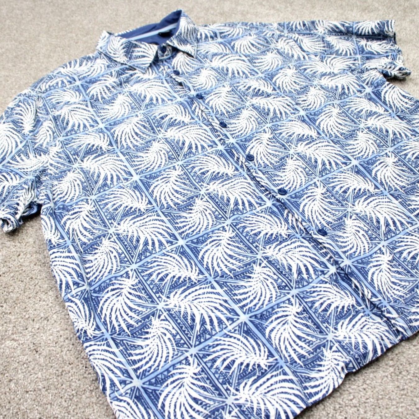 Nat Nast Nat Nast Shirt Mens 2XL Blue/White Floral Silk/Cotton Hawaiian Short Sleeve Button-Up Shirt Size US XXL / EU 58 / 5 - 4 Thumbnail