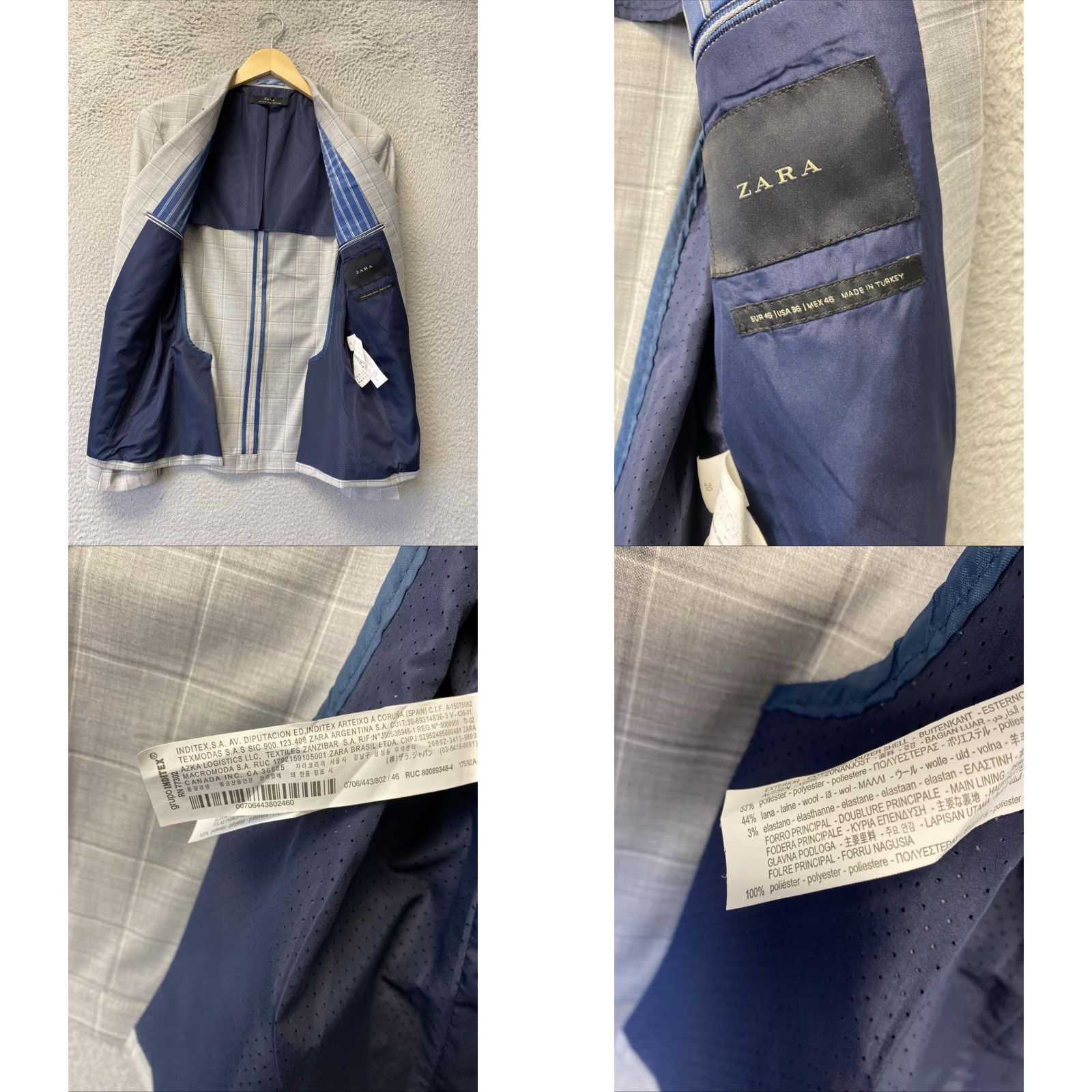 Zara ZARA Jacket 36 Men Blazer Coat Sports Gray Plaid /138-15 Size 36R - 8 Thumbnail