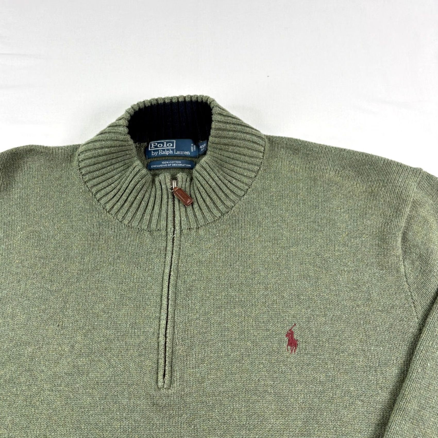 Polo Ralph Lauren Polo Ralph Lauren 1/4 Zip Sweater Mens 4XB Big Green Cotton Pullover Logo Mock Neck Long Sleeve Big & Tall Mens Sweater Size US XXL / EU 58 / 5 - 4 Thumbnail