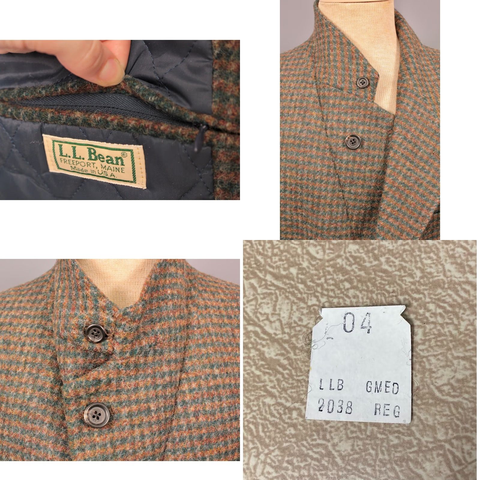 Vintage VINTAGE LL Bean Blazer Jacket Brown Tweed Quilt Lined Mens M 80s 90s Size 40R - 8 Thumbnail