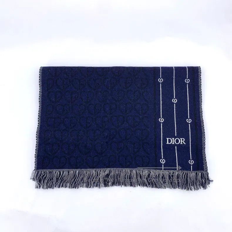 Dior Dior Dark blue CD letter embroidery full-print wool tassel Size ONE SIZE - 1 Thumbnail