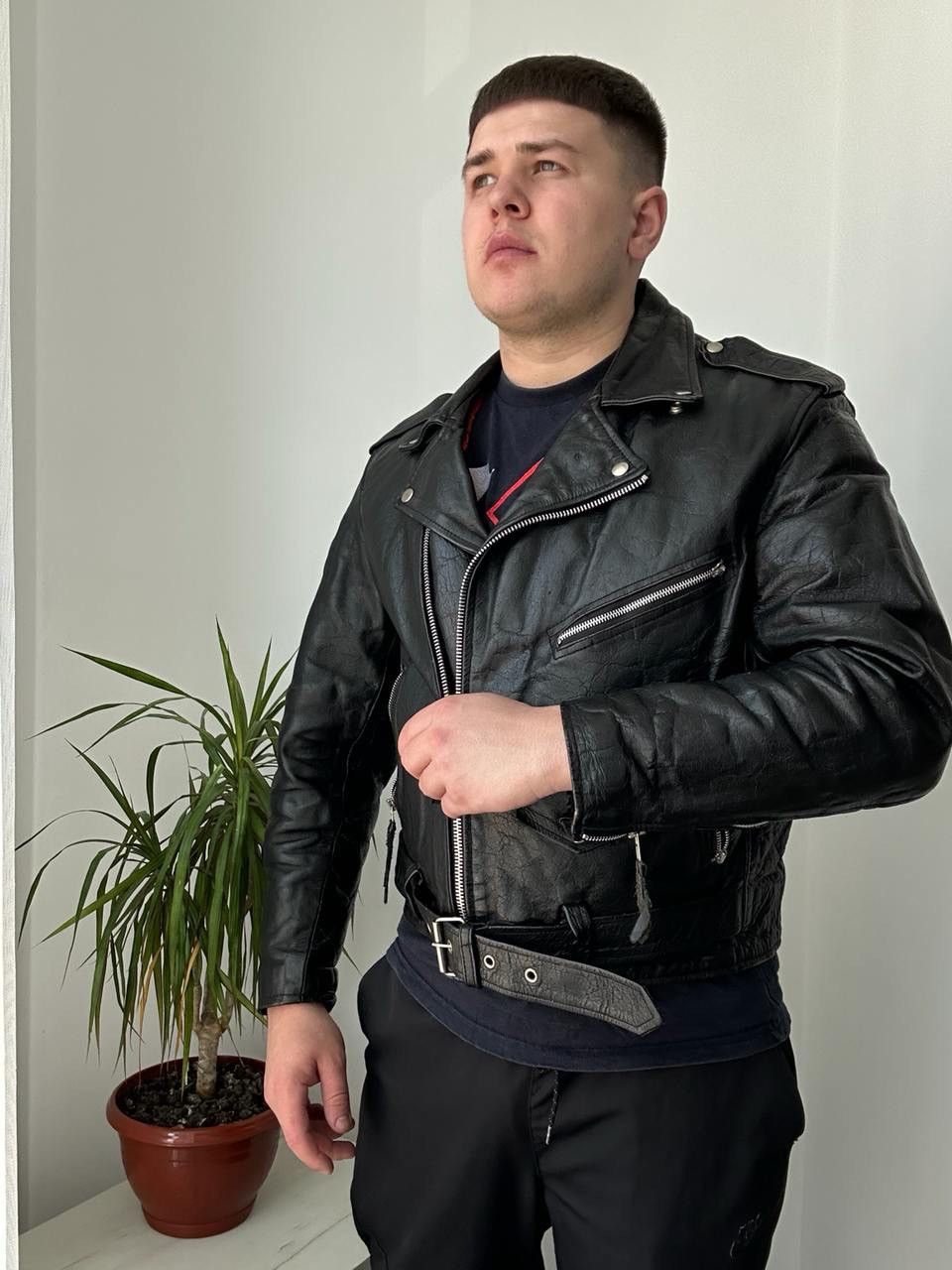 Genuine Leather × Vintage Vintage Japanese Black Leather Moto Distressed Jacket Size US S / EU 44-46 / 1 - 13 Thumbnail