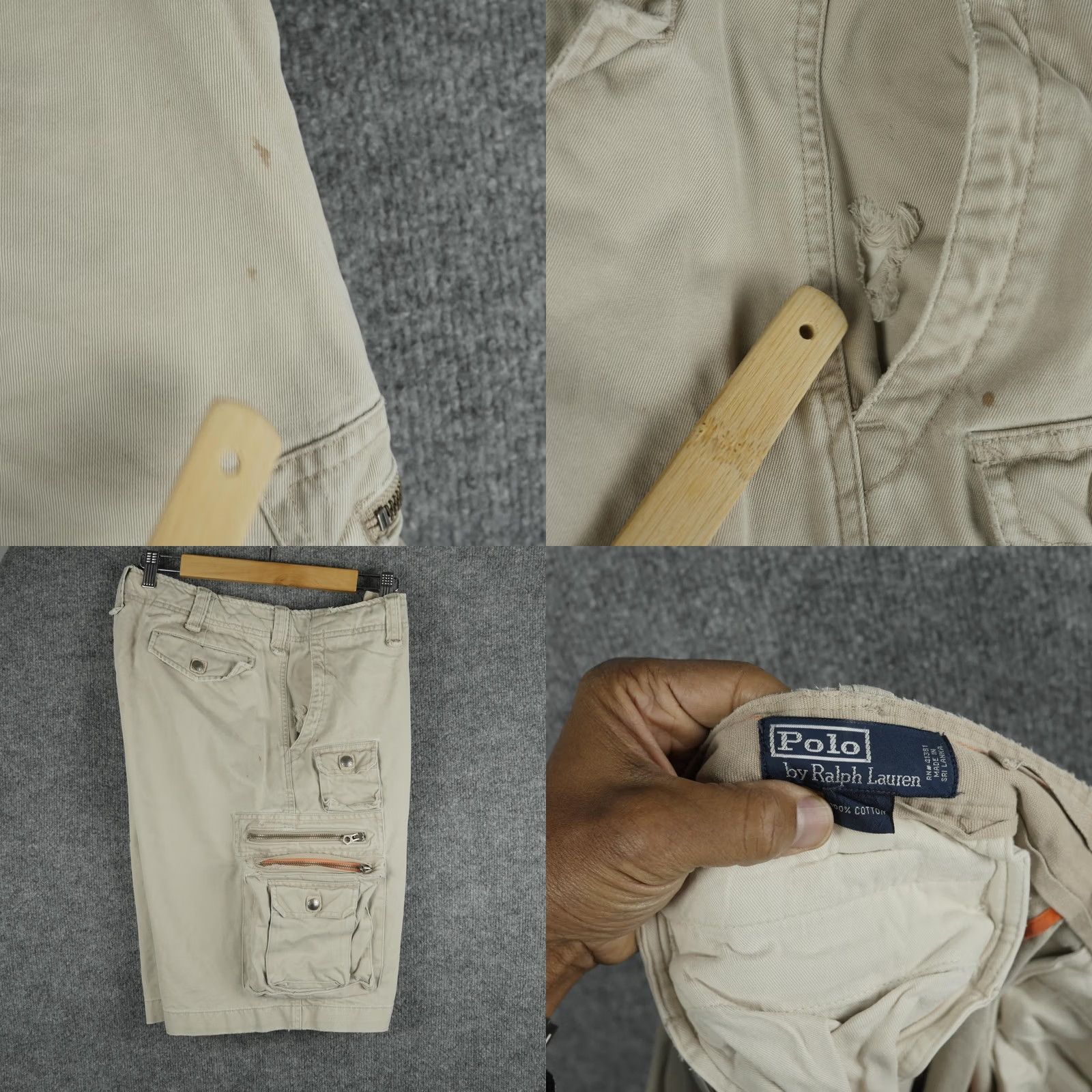 Polo Ralph Lauren Ralph Lauren Shorts Mens 35 Beige Cargo Utility Paratroper Distressed Flaw Size US 35 - 8 Thumbnail