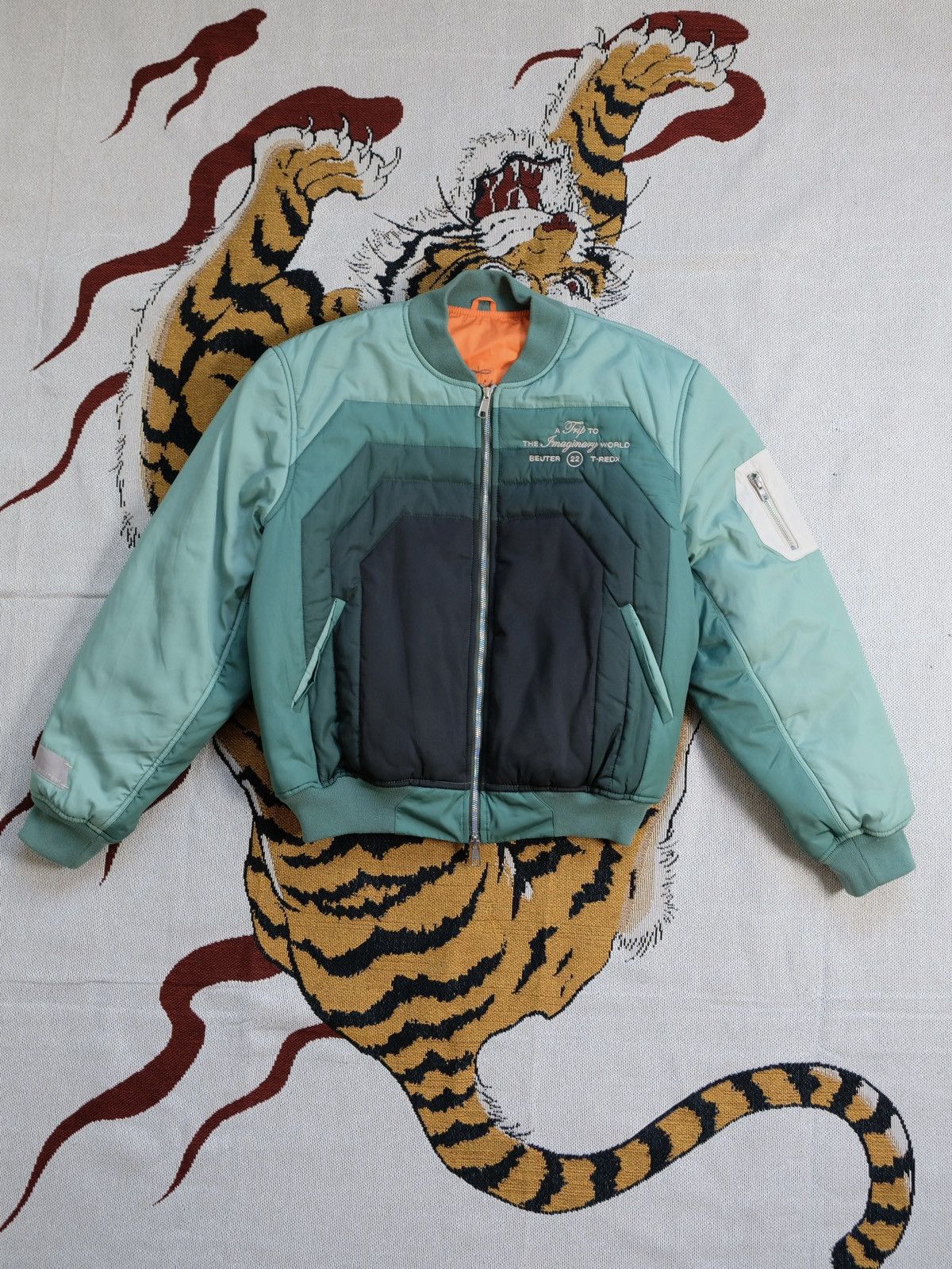 Designer T-REDX X BEUTER PSILOCYPE REVERSIBLE GREEN BOMBER JACKET Size US L / EU 52-54 / 3 - 17 Thumbnail