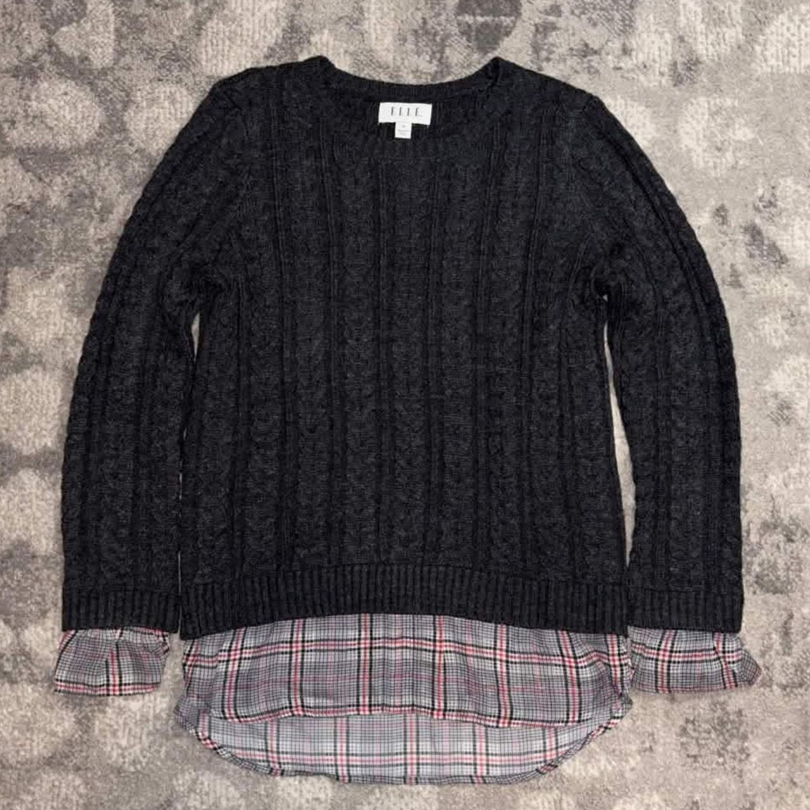 Other Y2K Elle Cable Knit Plaid Layered Sweater Size M / US 6-8 / IT 42-44 - 1 Thumbnail