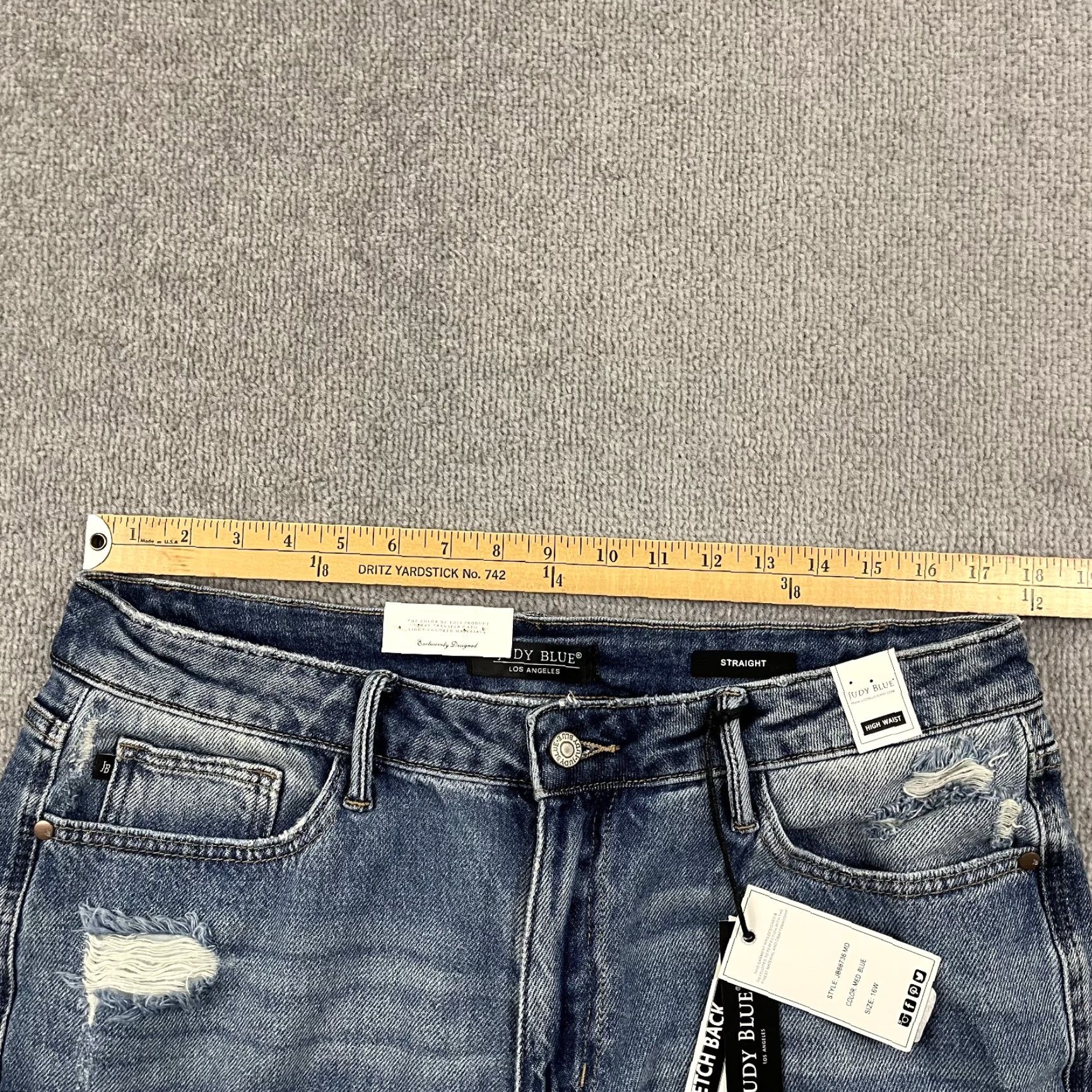 Vintage Judy Blue Jeans Women 16W / W36 L28 Straight Fit Distressed Stretch NEW Denim Jeans City College 90s Womens Size 38" / US 16 / IT 52 - 5 Thumbnail