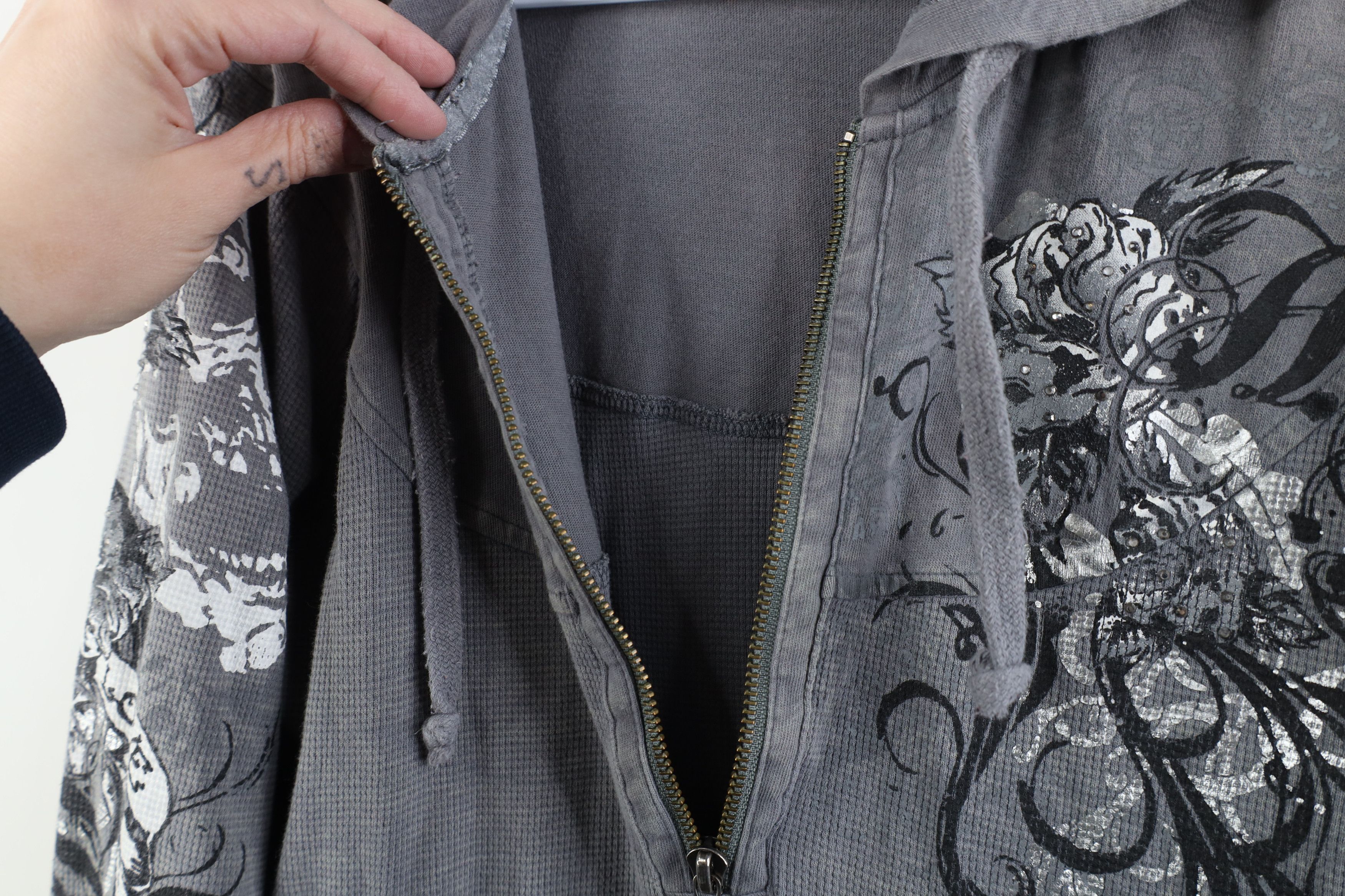 Harley Davidson Vintage Y2K Harley Davidson Flower Thermal Knit Hoodie Gray Size M / US 6-8 / IT 42-44 - 12 Thumbnail