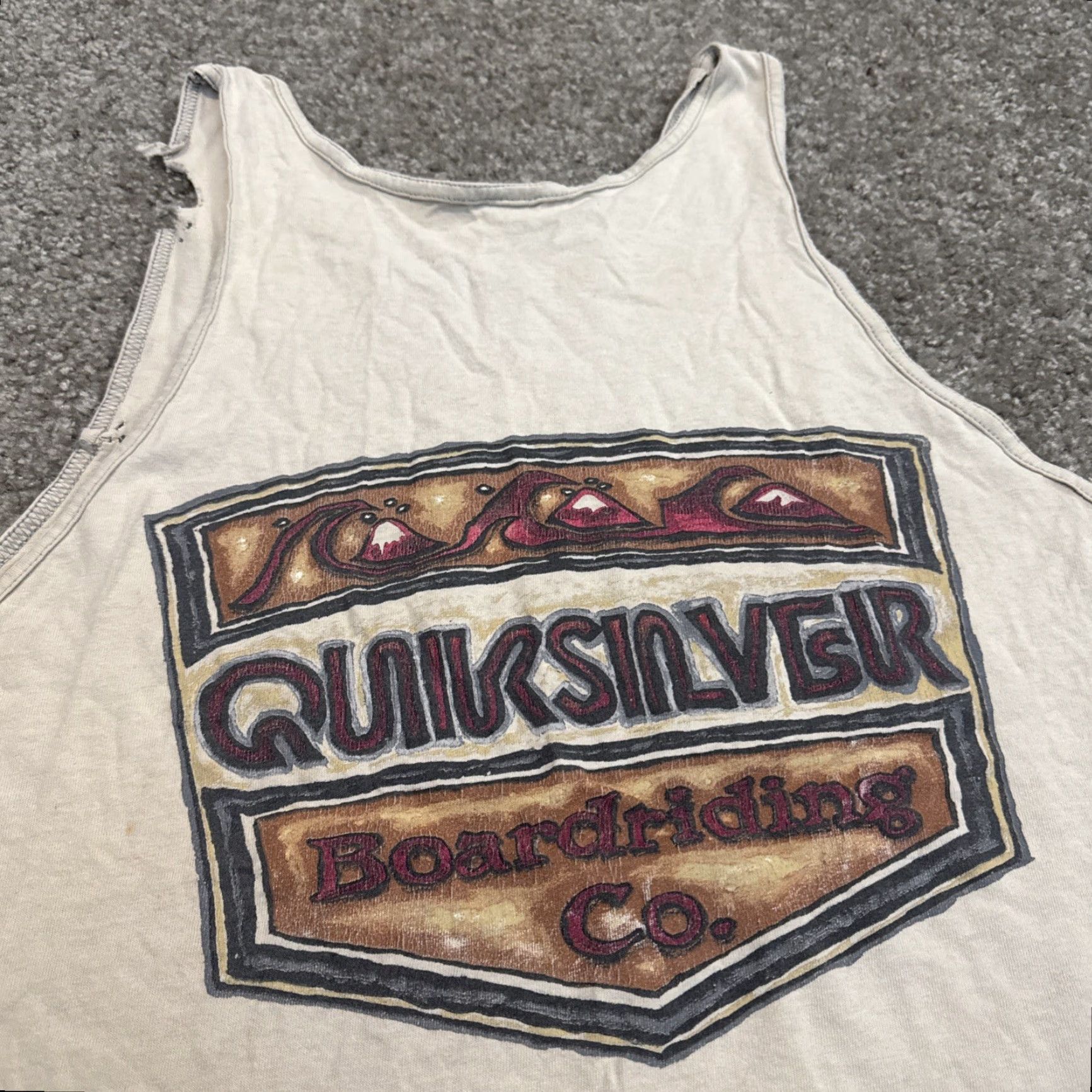 Quiksilver VINTAGE Quiksilver Boarding Co Surf Skate Tank Top Shirt 90s L Beige Mens Short Sleeve T-Shirt Size US L / EU 52-54 / 3 - 4 Thumbnail