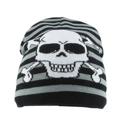 VIBE Acrylic Knited Skull Stripes Beanie Hat Unisex Size ONE SIZE - 3 Thumbnail