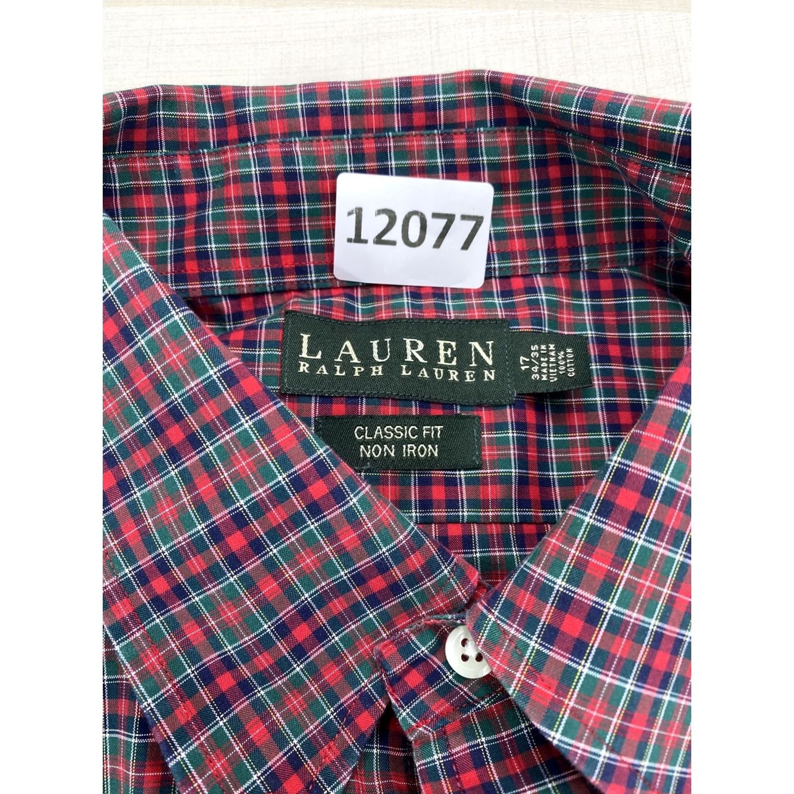 Ralph Lauren Lauren Ralph Lauren Dress Shirt Mens Red Plaid Non-Iron 17 34/35-12077 Size 46R - 2 Thumbnail