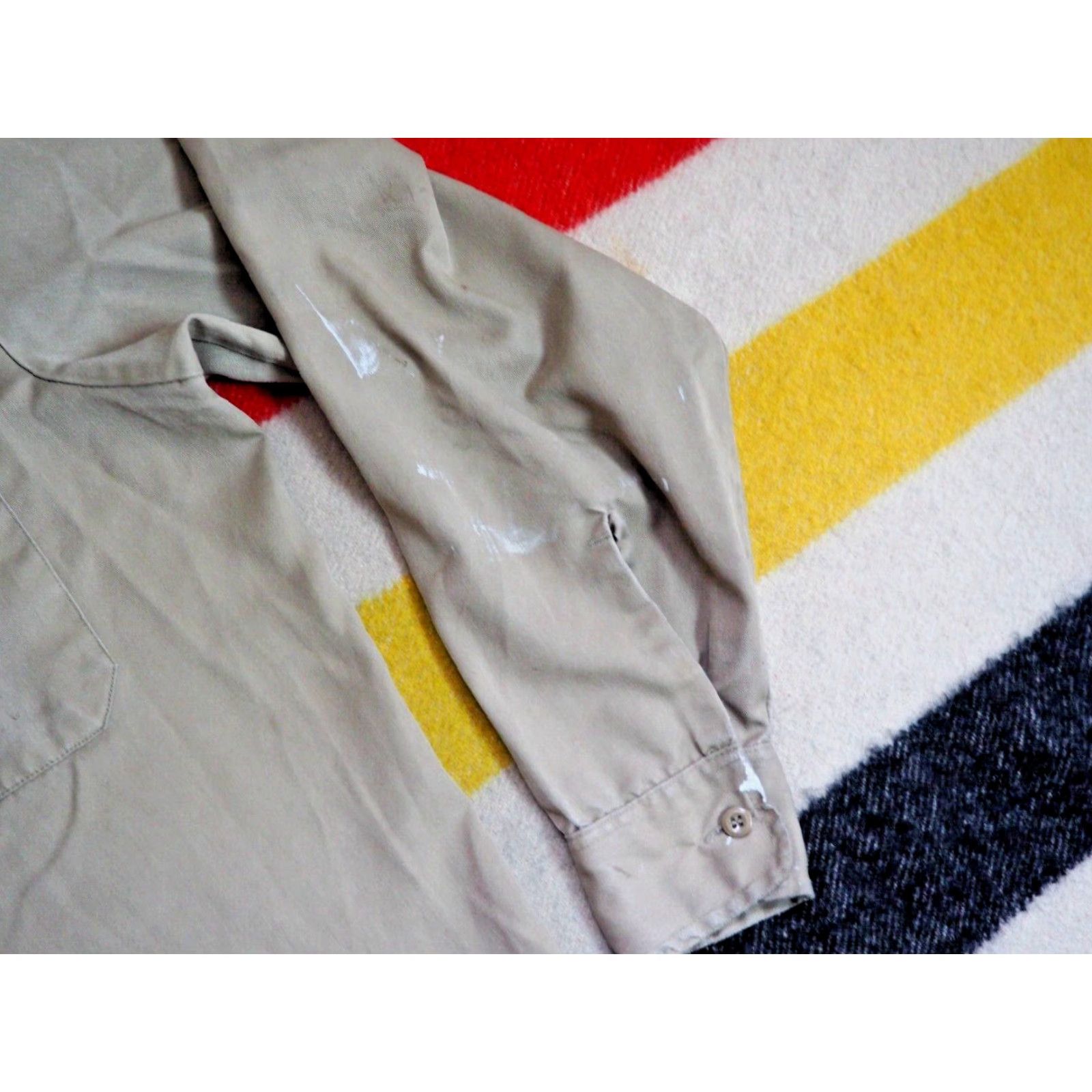Sears VTG Roebucks Faded Grunge Distress Beige Button Work Shirt Mens L 1980s Beige Grunge Vintage Shirt Mens L Size US L / EU 52-54 / 3 - 4 Thumbnail