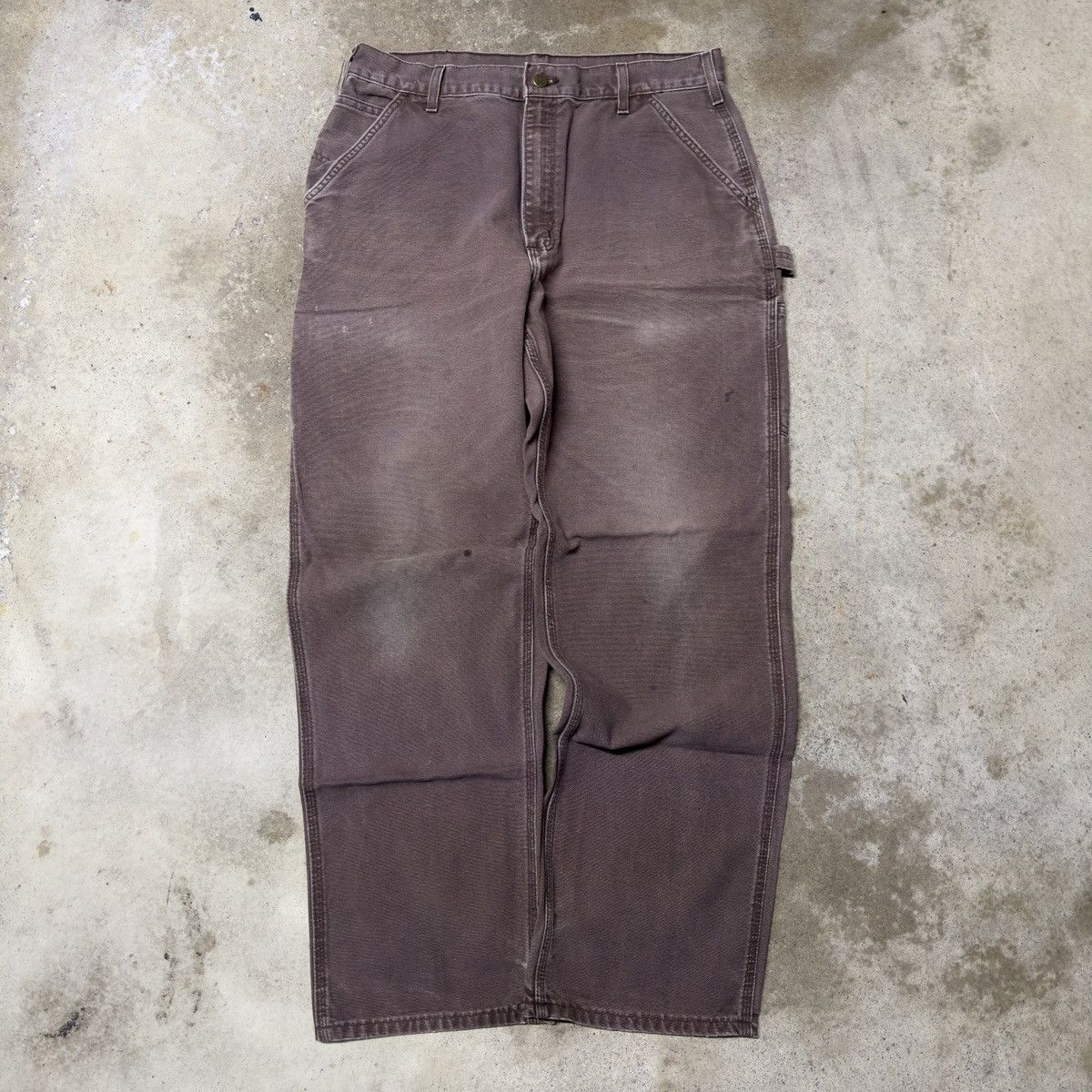 Carhartt × Vintage VINTAGE CARHARTT BAGGY BROWN CANVAS CARPENTER PANTS 34x32 Size US 34 / EU 50 - 1 Thumbnail