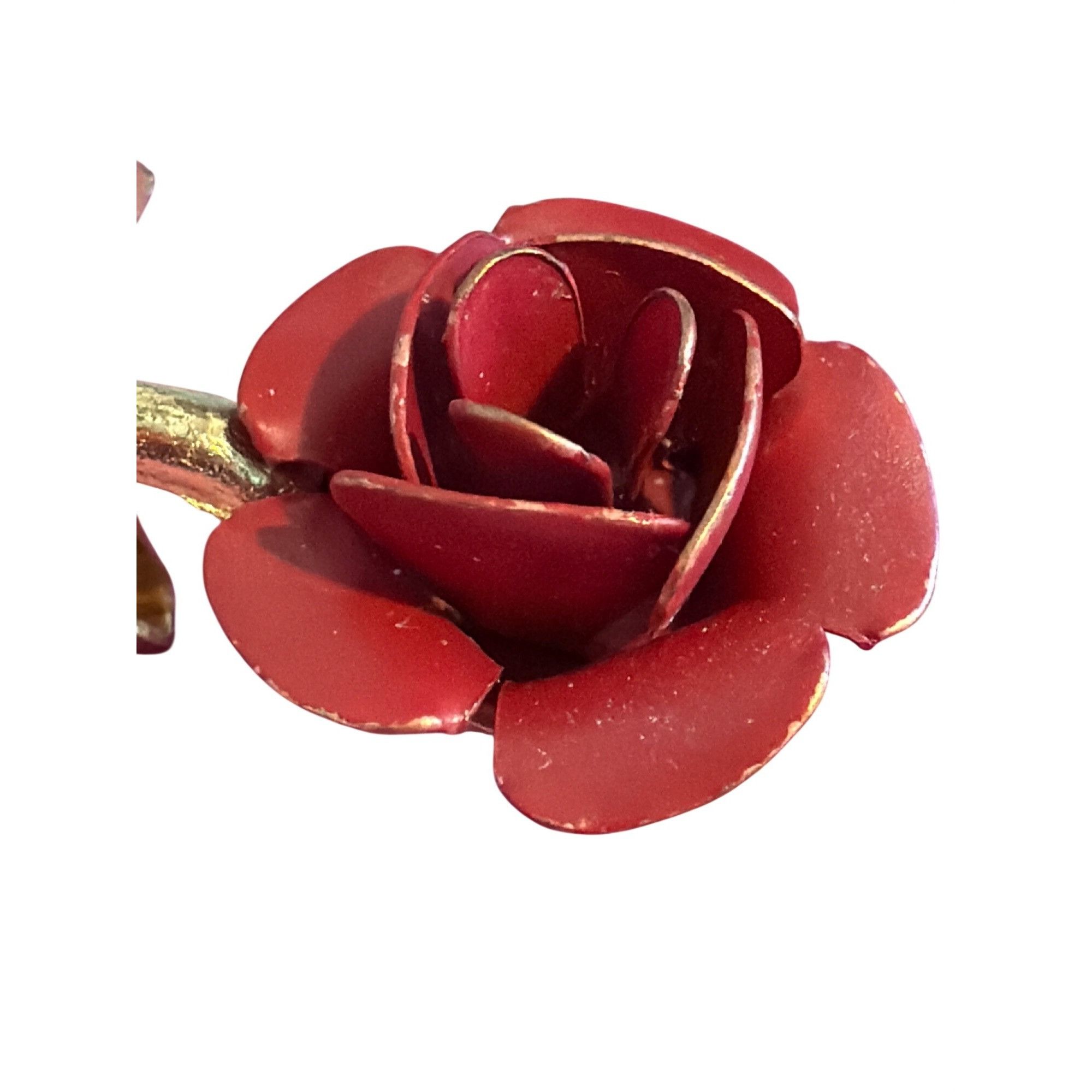 Other Vintage Metal Red Rose Pin Brooch Gold Tone 3D Stem Leaves 1 Size ONE SIZE - 2 Thumbnail