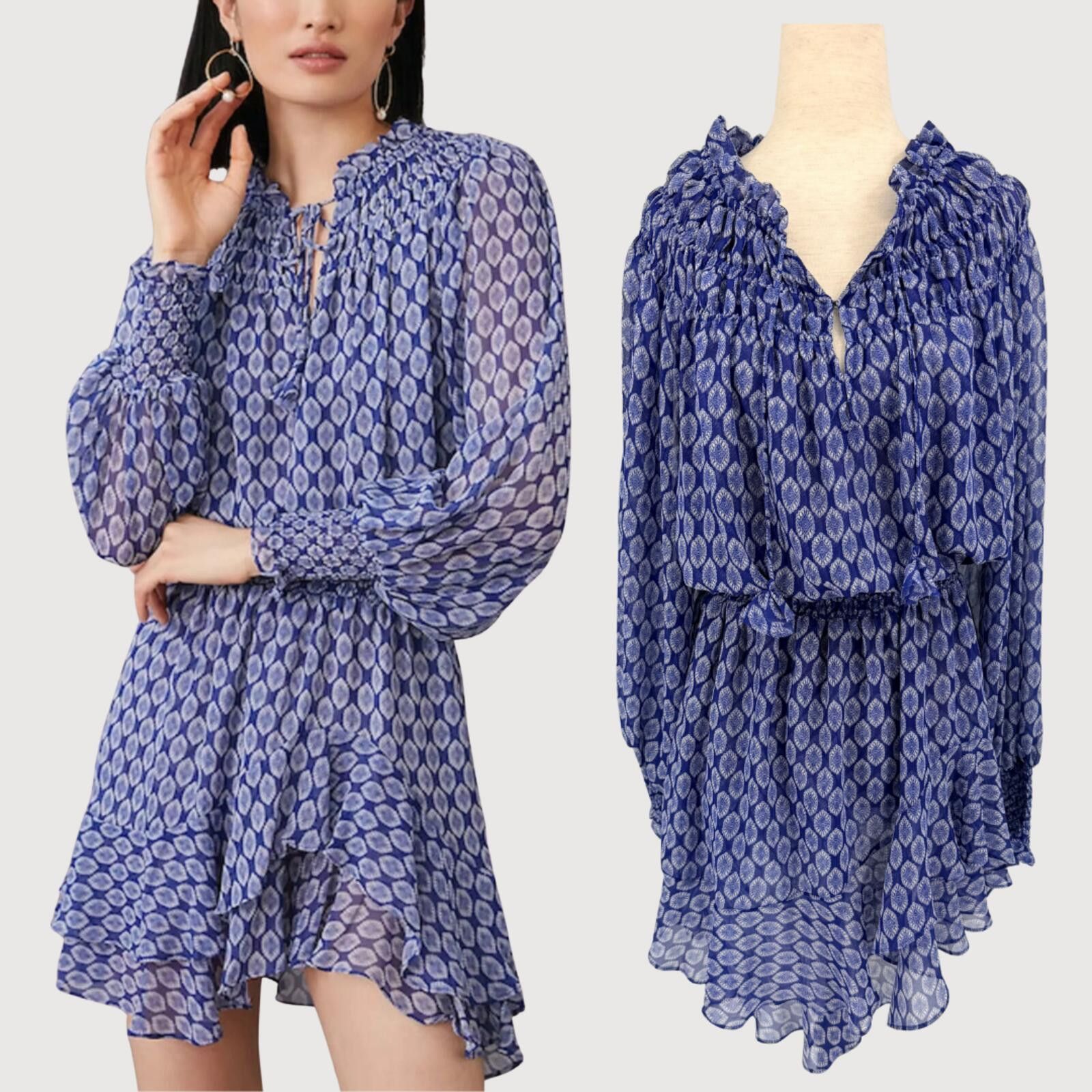 Issey Miyake MISA Los Angeles Almaha Smocked Mini Dress Blue L Size L / US 10 / IT 46 - 1 Thumbnail