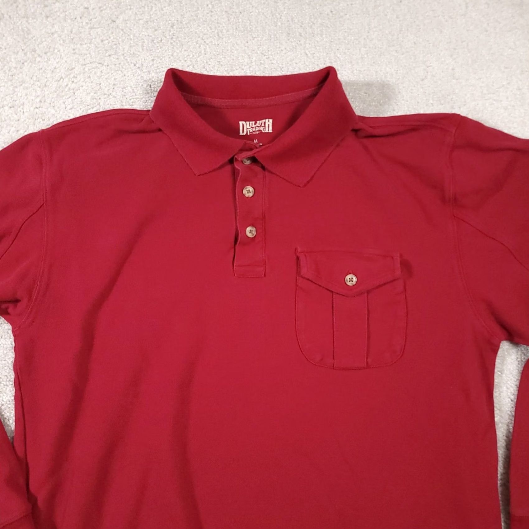 CO Duluth Trading Co Polo Shirt Mens M Long Sleeve Front Pocket Workwear Heavy Red Blue 90s Mens Size US M / EU 48-50 / 2 - 4 Thumbnail