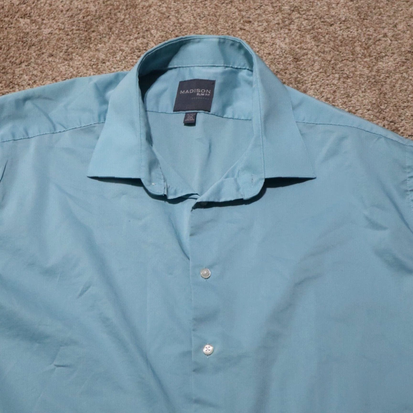 Madison Madison Dress Shirt Madison Slim Fit Button-Down Shirt Blue Adult Men 2XL 18 18.5 Cotton Regular Button Down Collar Blue Dress Shirt Mens XXL 2XL Size 48R - 2 Thumbnail
