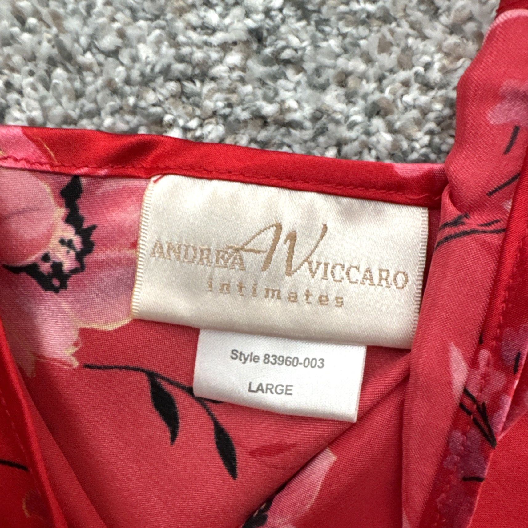 Vintage Andrea Viccaro Intimates Sleepwear Gown Sleeveless V-Neck Floral Satin Red L Womens Size ONE SIZE - 4 Thumbnail