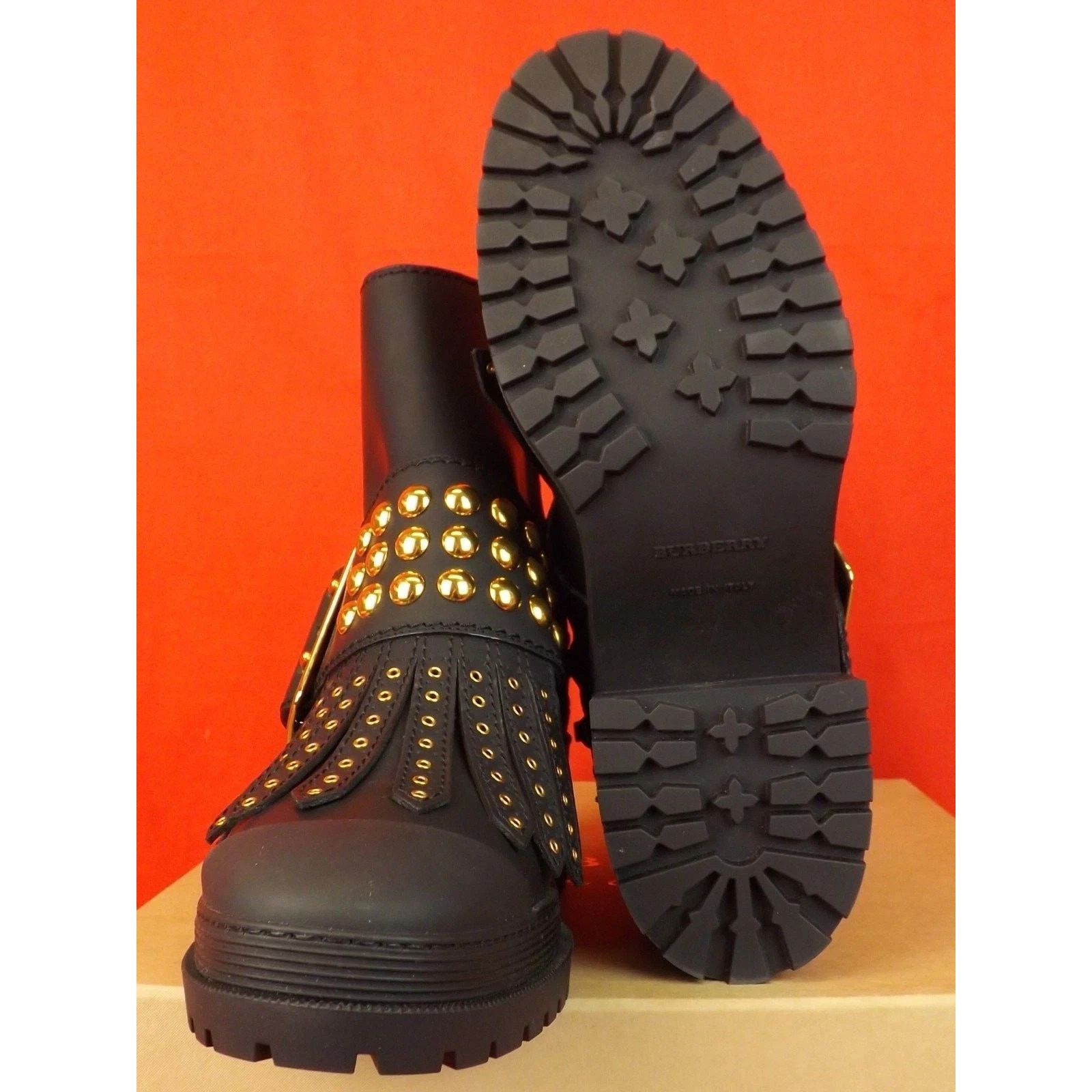 Burberry BURBERRY WHITCHES BLACK LEATHER BIKER FRINGE BELTED BOOTS 35 Size US 5 / IT 35 - 10 Thumbnail