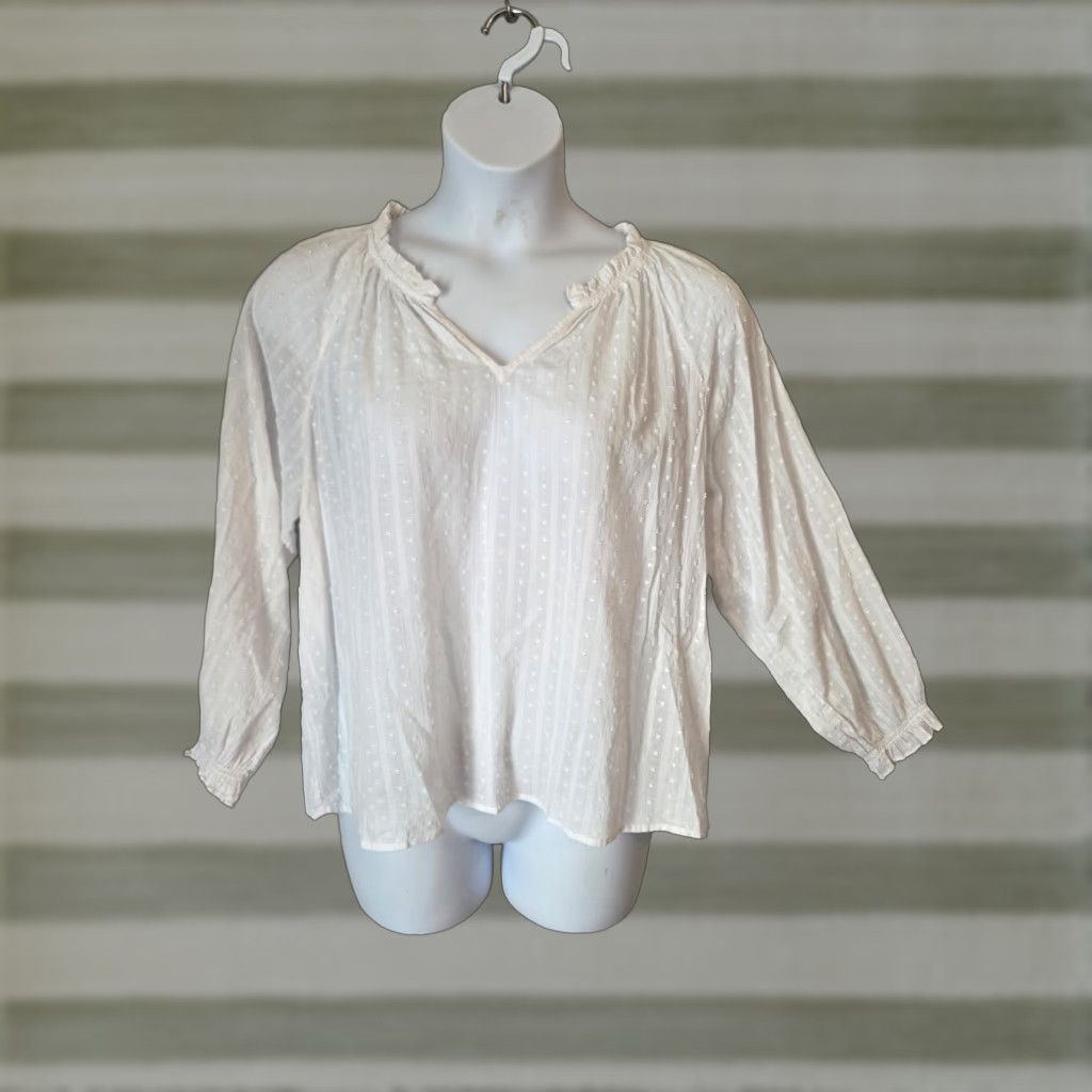 J.Crew J.CREW White Swiss Dot Textured Stripe Peasant Top Hippie Boho XL Womens Shirt Blouse V-Neck Long Sleeve Balloon Sleeve Casual Vintage: No N/A? Size XL / US 12-14 / IT 48-50 - 1 Thumbnail