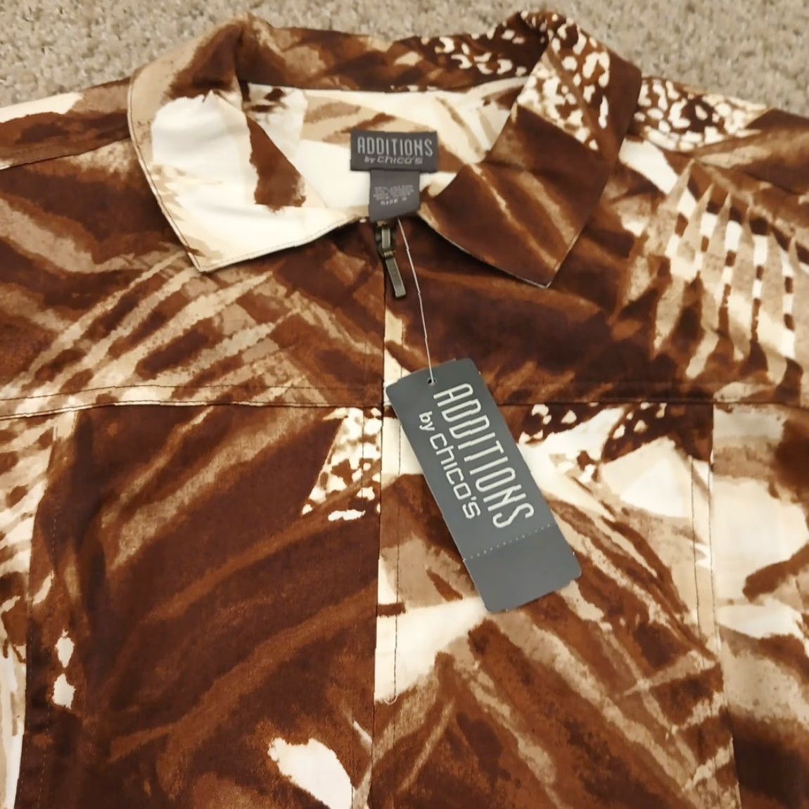 Vintage Chico's Jacket Womens Size 3 Brown Floral Twill Long Full Zip Size XS / US 0-2 / IT 36-38 - 2 Thumbnail