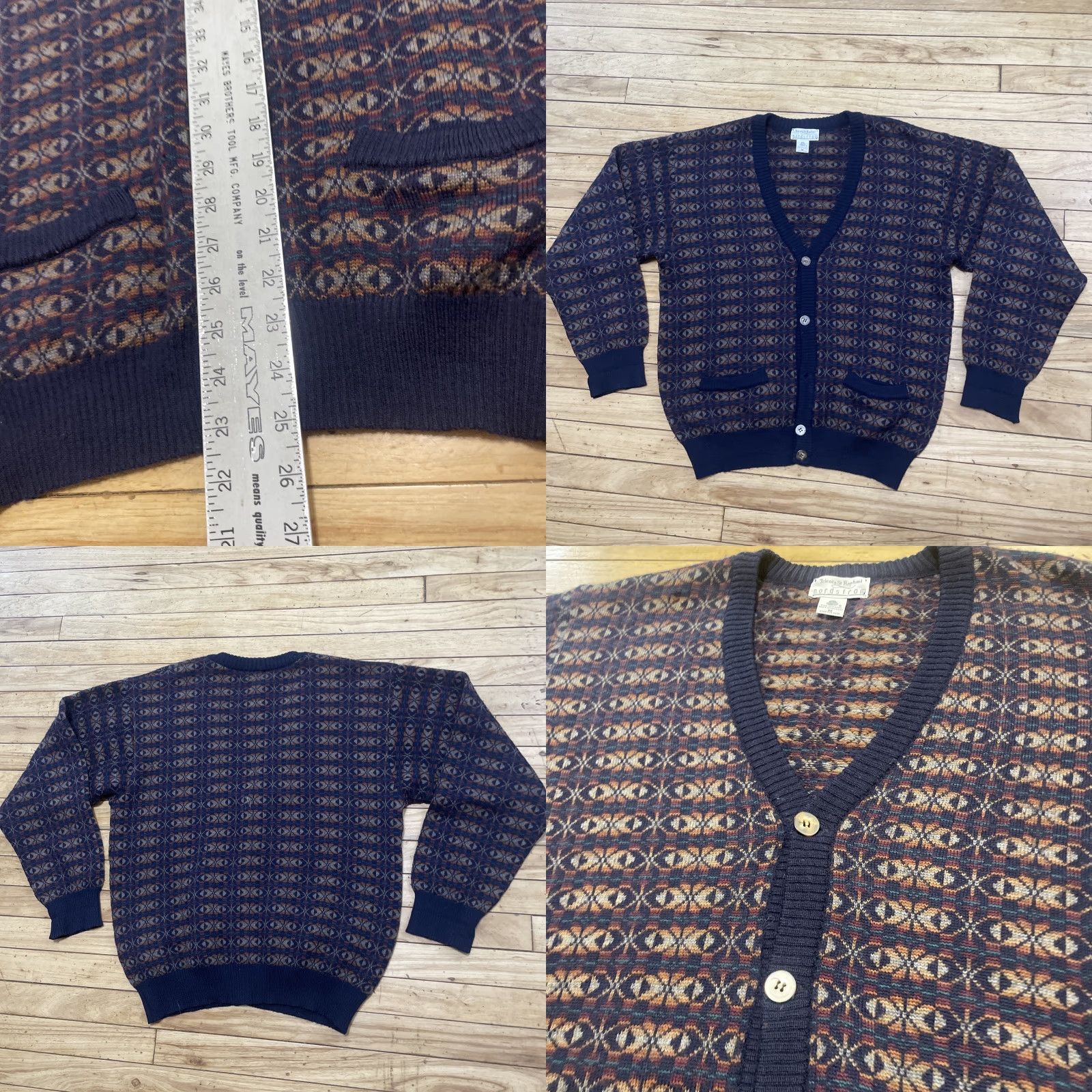 Vintage VINTAGE Tricots St Raphael Cardigan Sweater Men M 90s Geometric Wool Brown 100% Wool Geometric Cardigan Sweater Mens Grunge Accessories Size US M / EU 48-50 / 2 - 8 Thumbnail