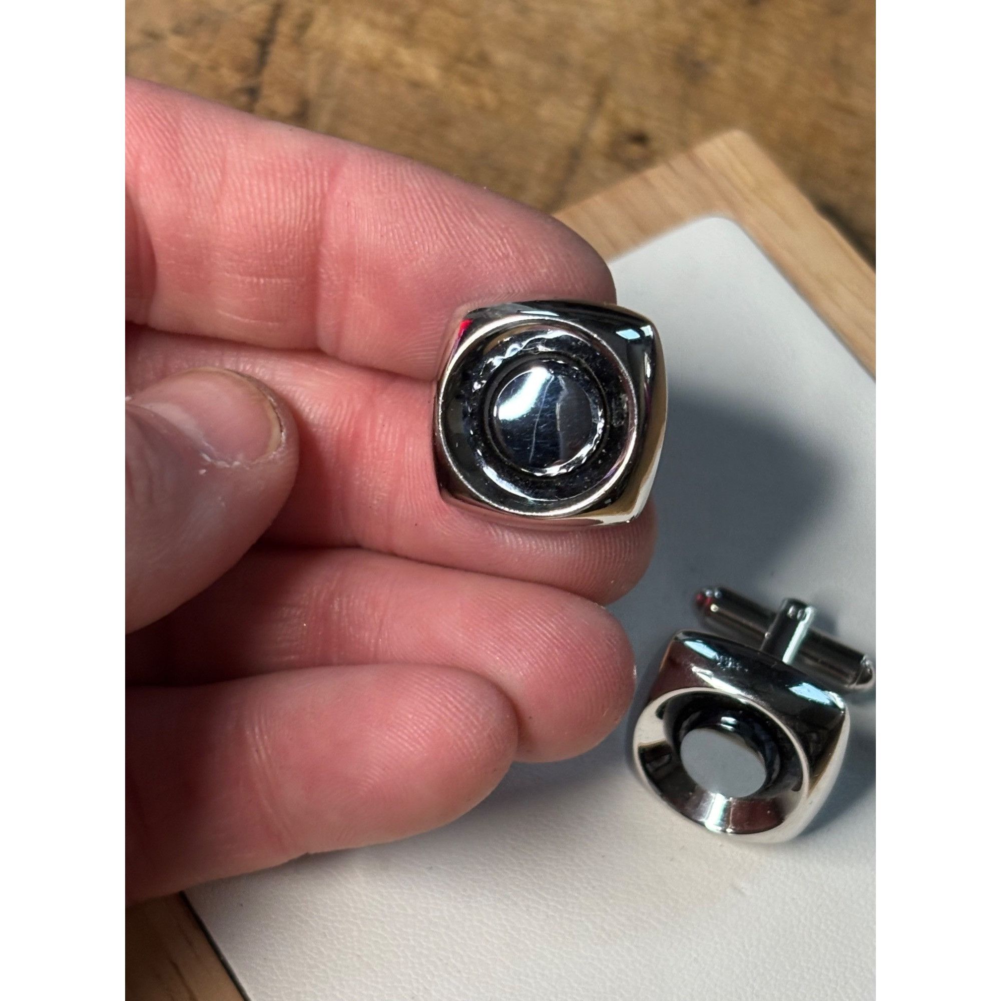 Other Silver & Black Round Cufflinks With Polished Finish & Swivel Size ONE SIZE - 5 Thumbnail