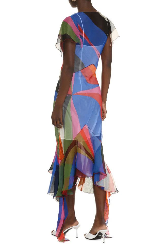 Emilio Pucci o1mle1224 Printed Chiffon Dress in Multicolor Size M / US 6-8 / IT 42-44 - 4 Thumbnail