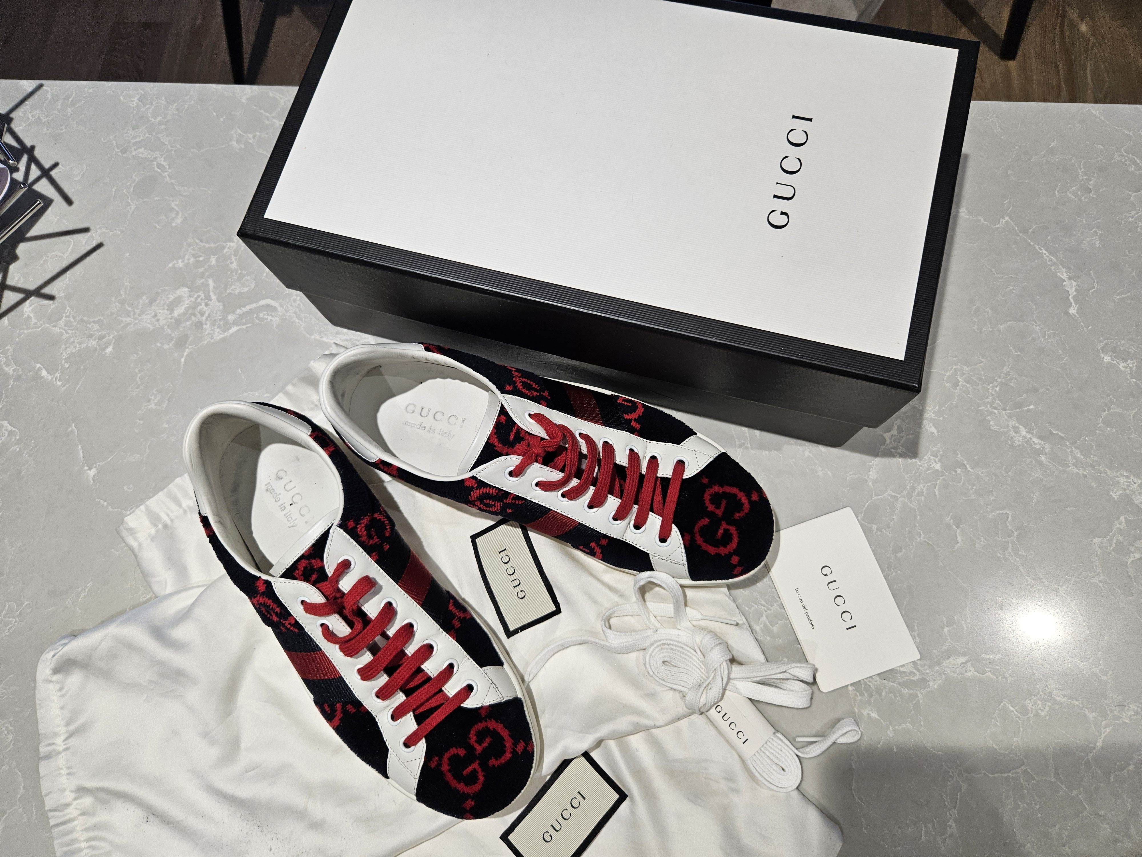 Gucci Gucci Ace sneakers Dark Navy & red monogram velour sneakers Size US 8 / EU 41 - 4 Thumbnail