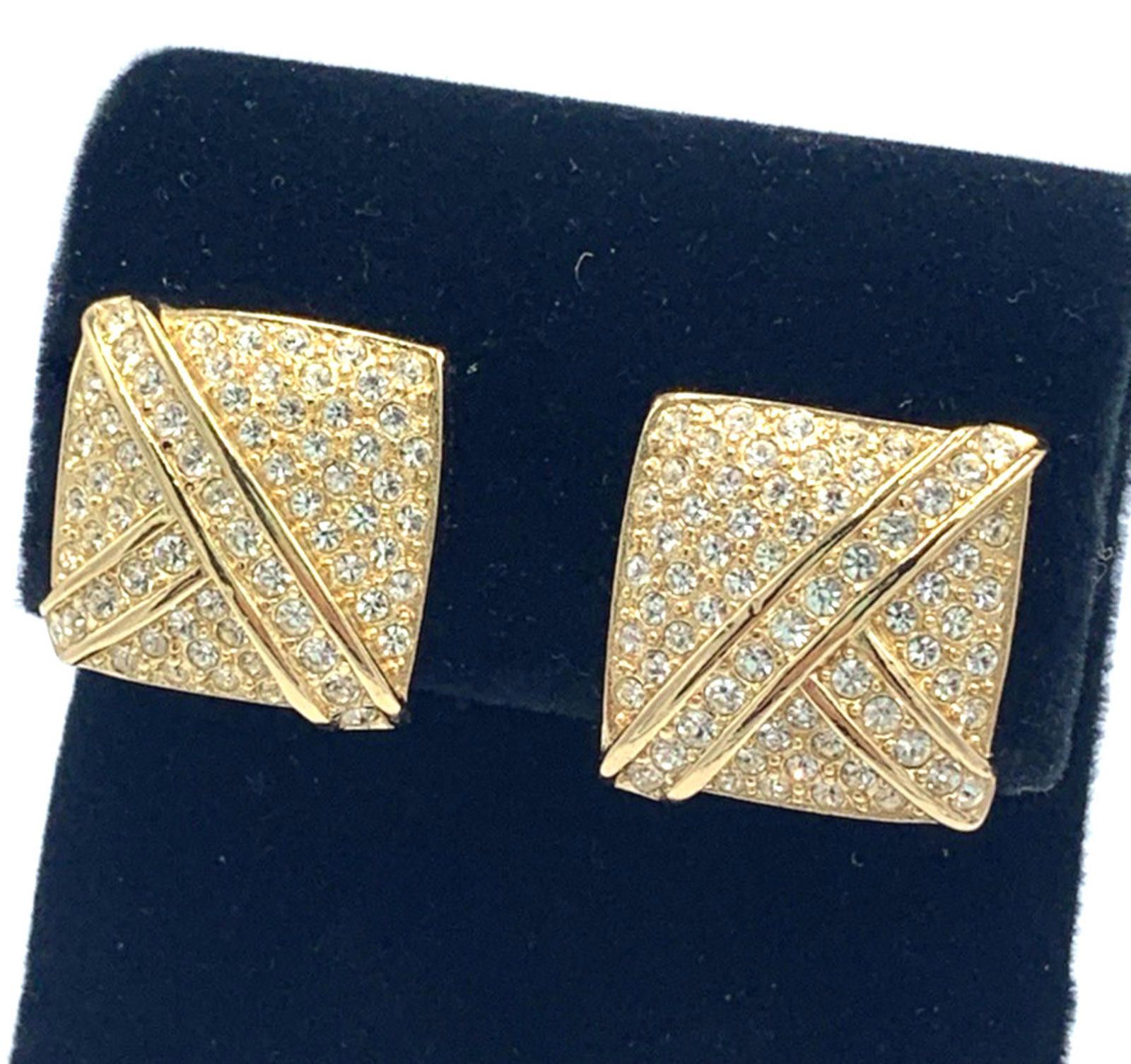 Other Dior Rhinestone Gold Tone Clip On Art Deco Style Earrings Size ONE SIZE - 3 Thumbnail