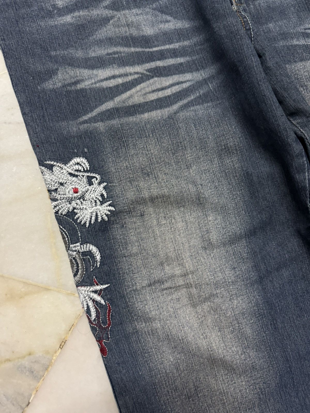 Seditionaries 💥WIDE💥JAPANESE TATTOO DRAGON EMBROIDERY BAGGY JEANS RARE Size US 36 / EU 52 - 7 Thumbnail