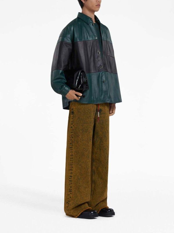Marni o1w1db10824 Leather Shirt in Green Black Size US L / EU 52-54 / 3 - 4 Thumbnail