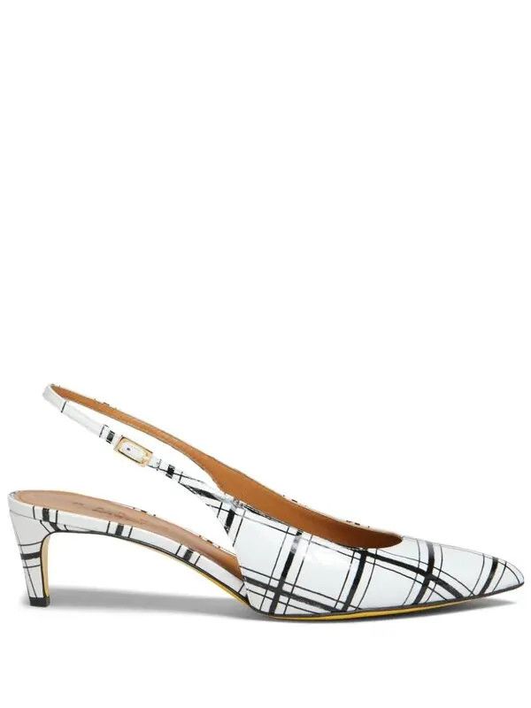 Marni o1w1db10125 Checked Slingback Pumps Mules in White/Black Size US 9 / IT 39 - 1 Thumbnail