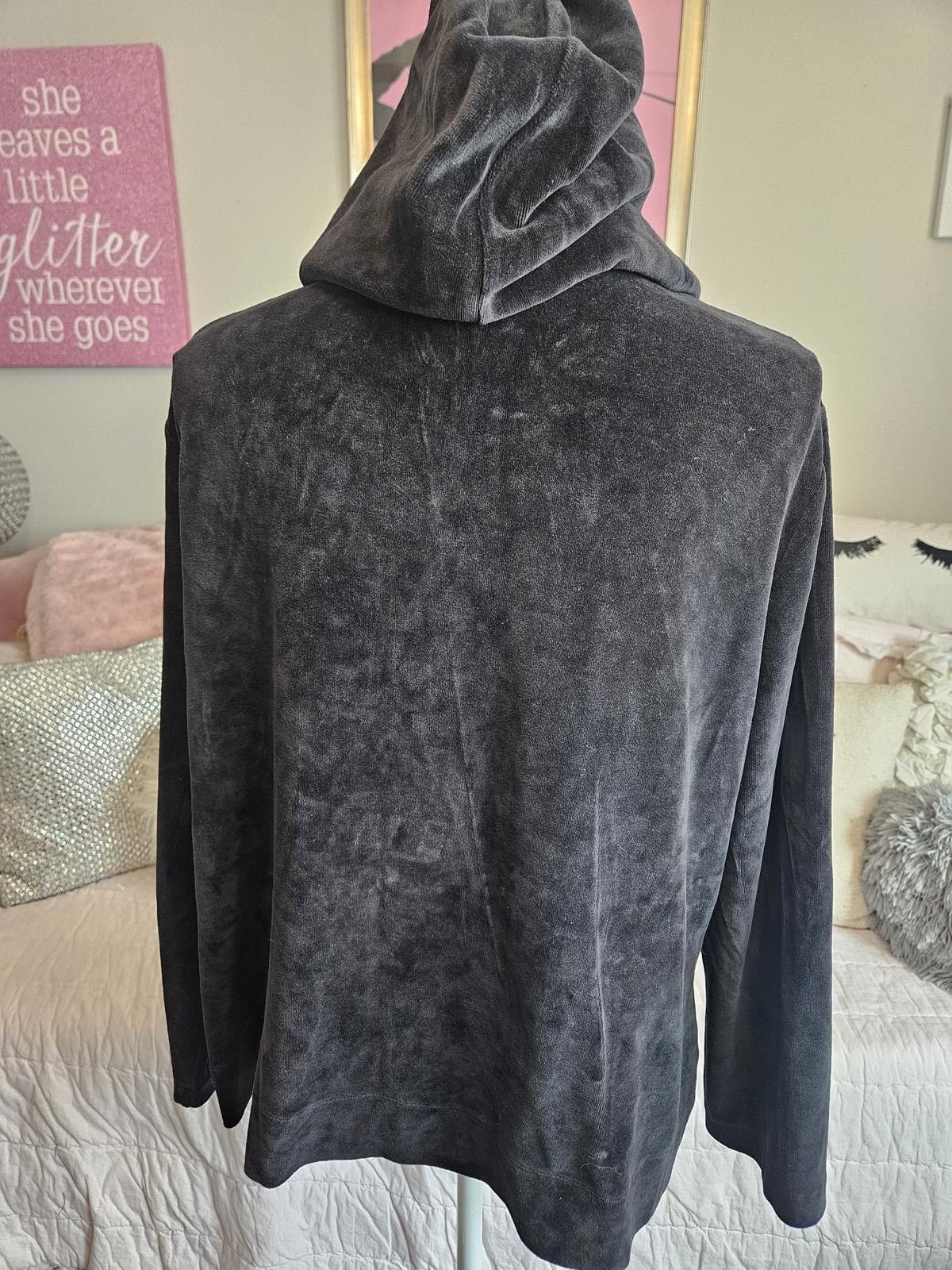 Designer Doncaster Black Velvet Cozy Hoodie Zip-Up Jacket Size XL / US 12-14 / IT 48-50 - 3 Thumbnail