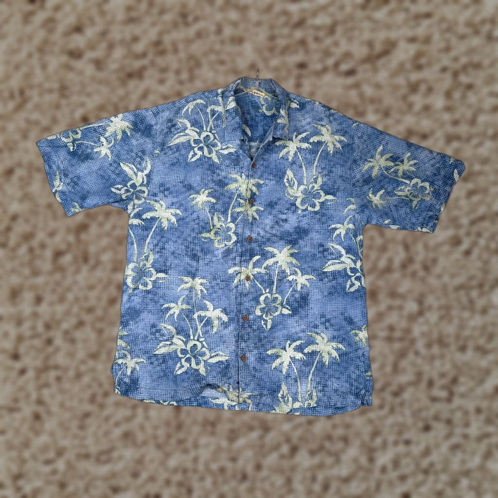 Tommy Bahama Tommy Bahama Shirt Men Large Blue Floral Palm Hawaiian 100% Silk Wood Button Up Size US L / EU 52-54 / 3 - 1 Thumbnail