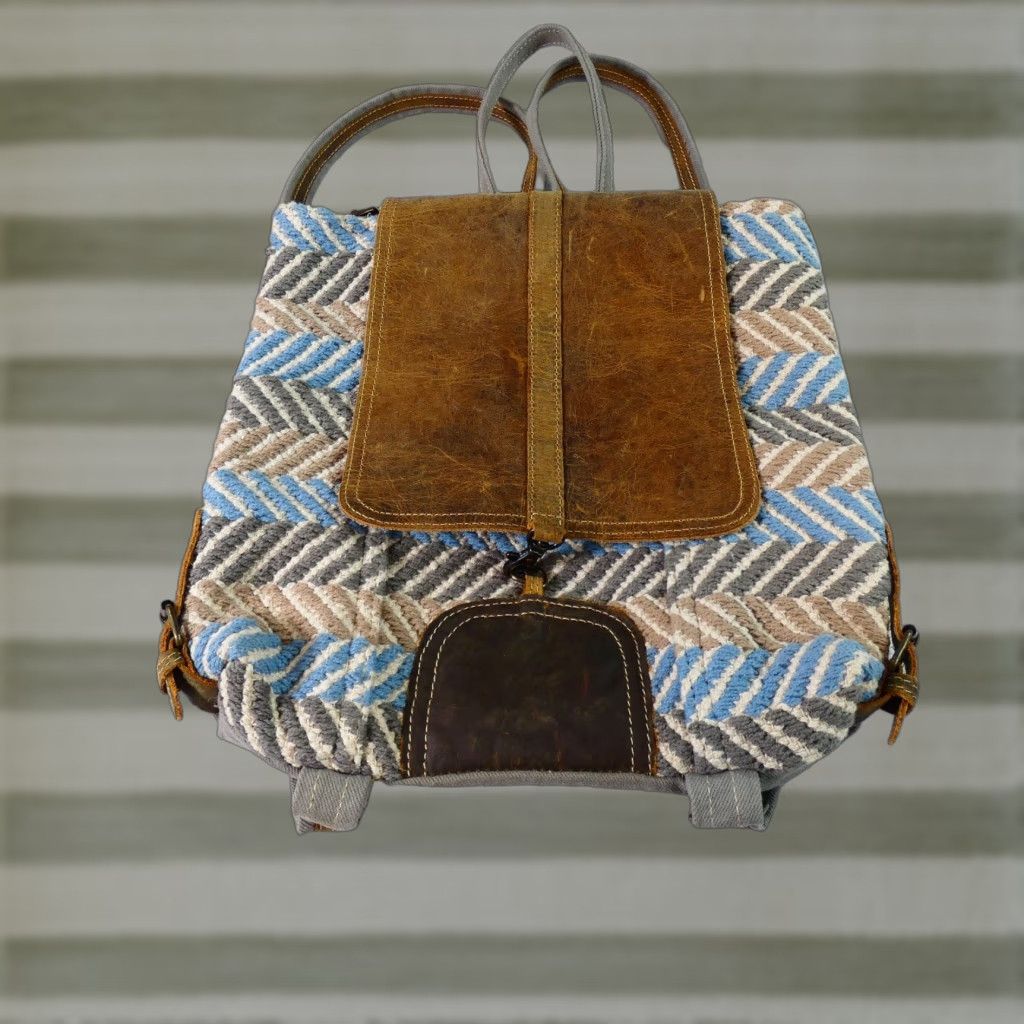 Vintage Myra Bag Backpack Women Brown Leather Macrame Tote Boho Up Cycle Purse in White