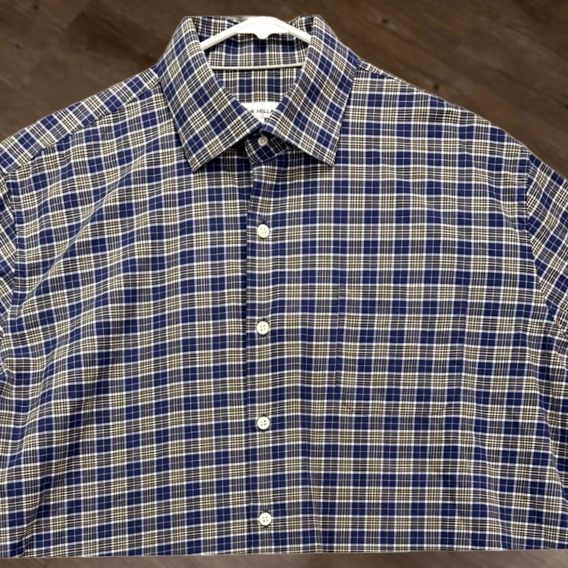 Peter Millar Peter Millar Shirt Mens Large Plaid Button-Down Short Sleeve Navy Brown Casual Size US L / EU 52-54 / 3 - 1 Thumbnail