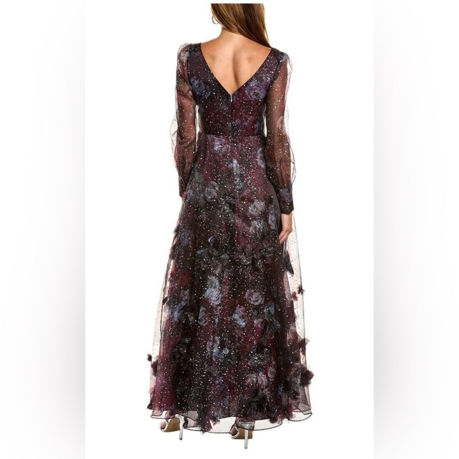 Marchesa Marchesa Norte Gown 3D Floral Purple Black Organza Foiled Size L / US 10 / IT 46 - 2 Thumbnail