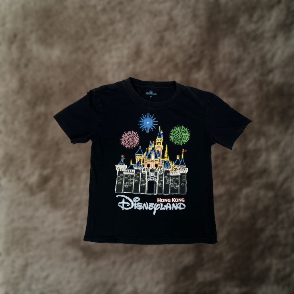 Disney VINTAGE Disney Hong Kong Disneyland T-Shirt Women’s M Black Cotton Pullover Short Sleeve Mickey Mouse Castle Neon 90s Cartoon Designer Womens Size M / US 6-8 / IT 42-44 - 1 Thumbnail