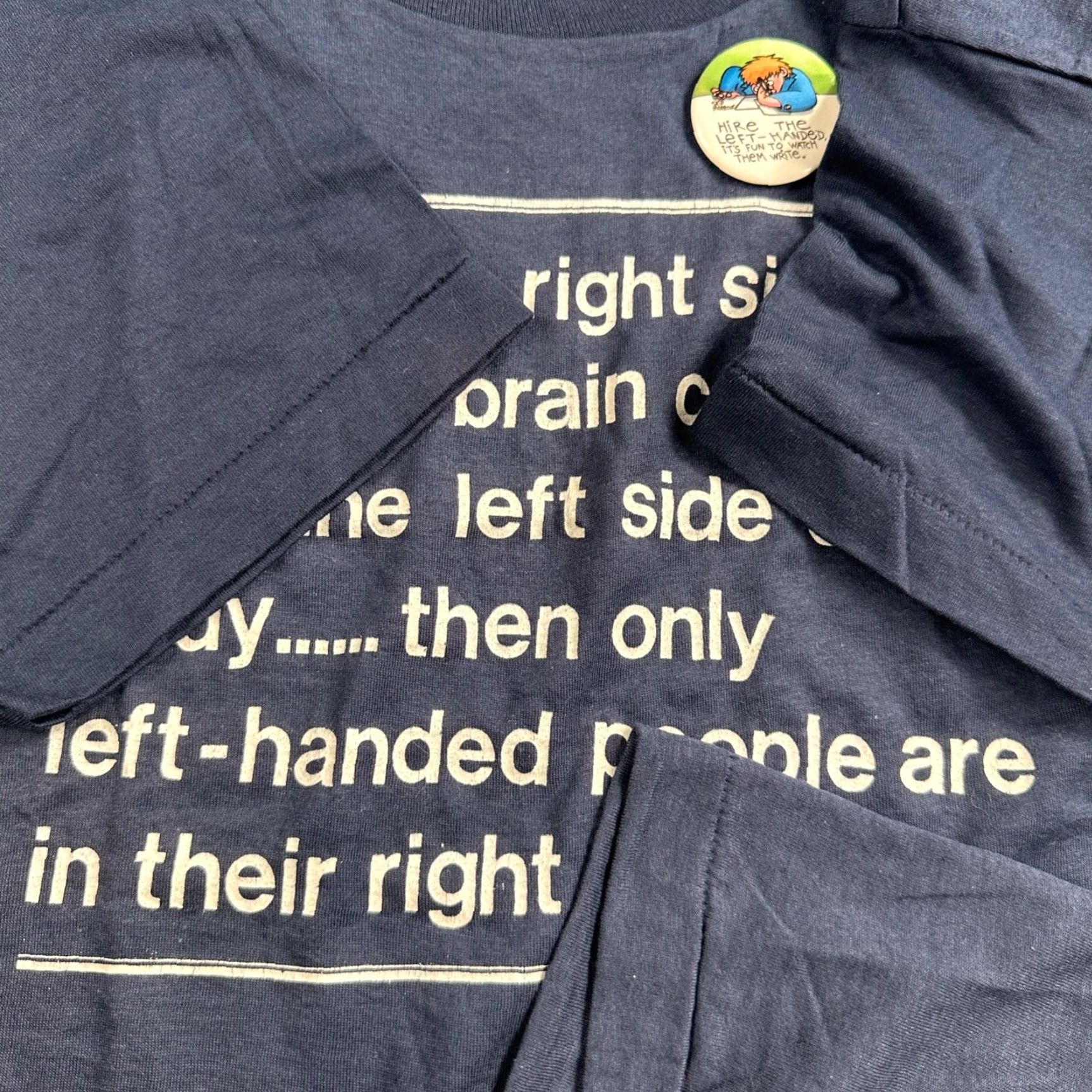 Vintage VINTAGE Screen Stars T-Shirt Navy 80s Left Side Brain Right Head Single Stitch Crew Neck Men L Graphic Print Short Sleeve 80s Theme Mens Size US L / EU 52-54 / 3 - 7 Thumbnail